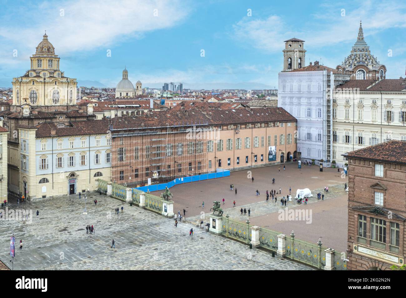 Veduta aerea di Piazza Castello a Torino Foto Stock