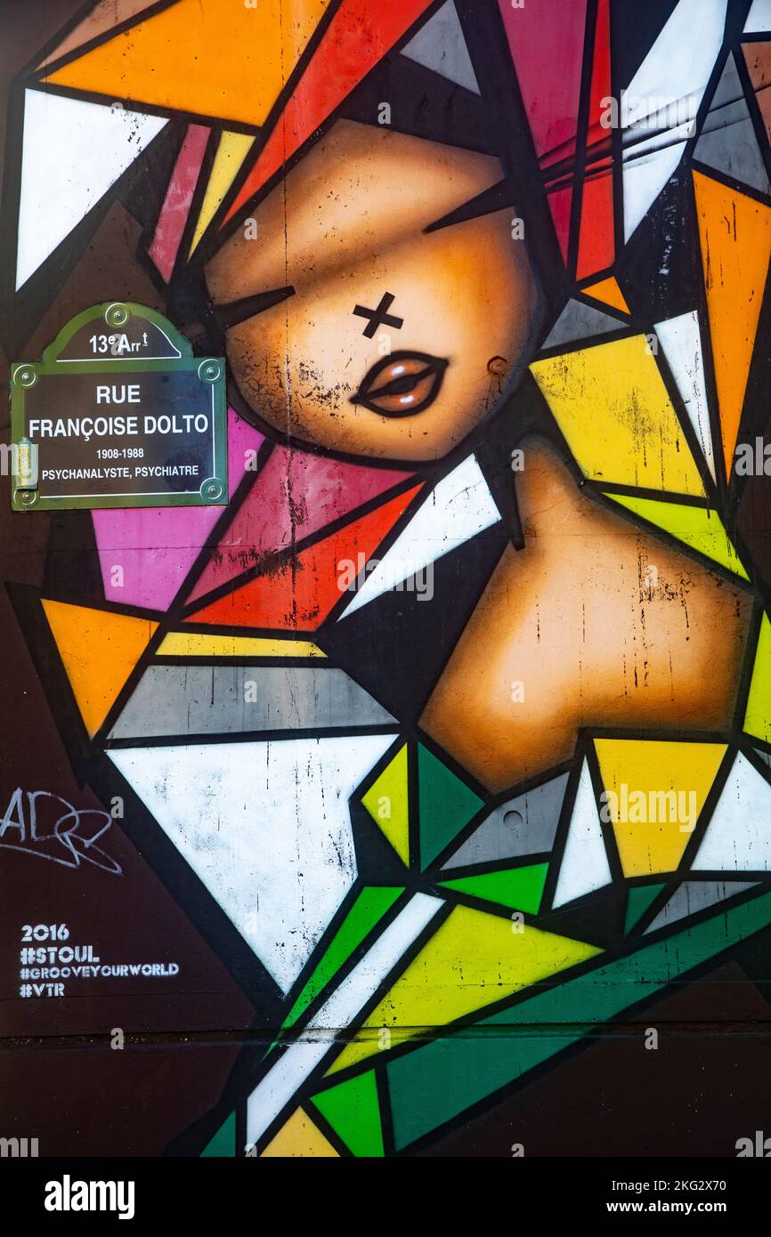 Street art di Stoul a Parigi, Francia Cette image n'est pas tombée dans le domaine public. Il faut obligatoirement obtenir une autorisation préalable à Foto Stock