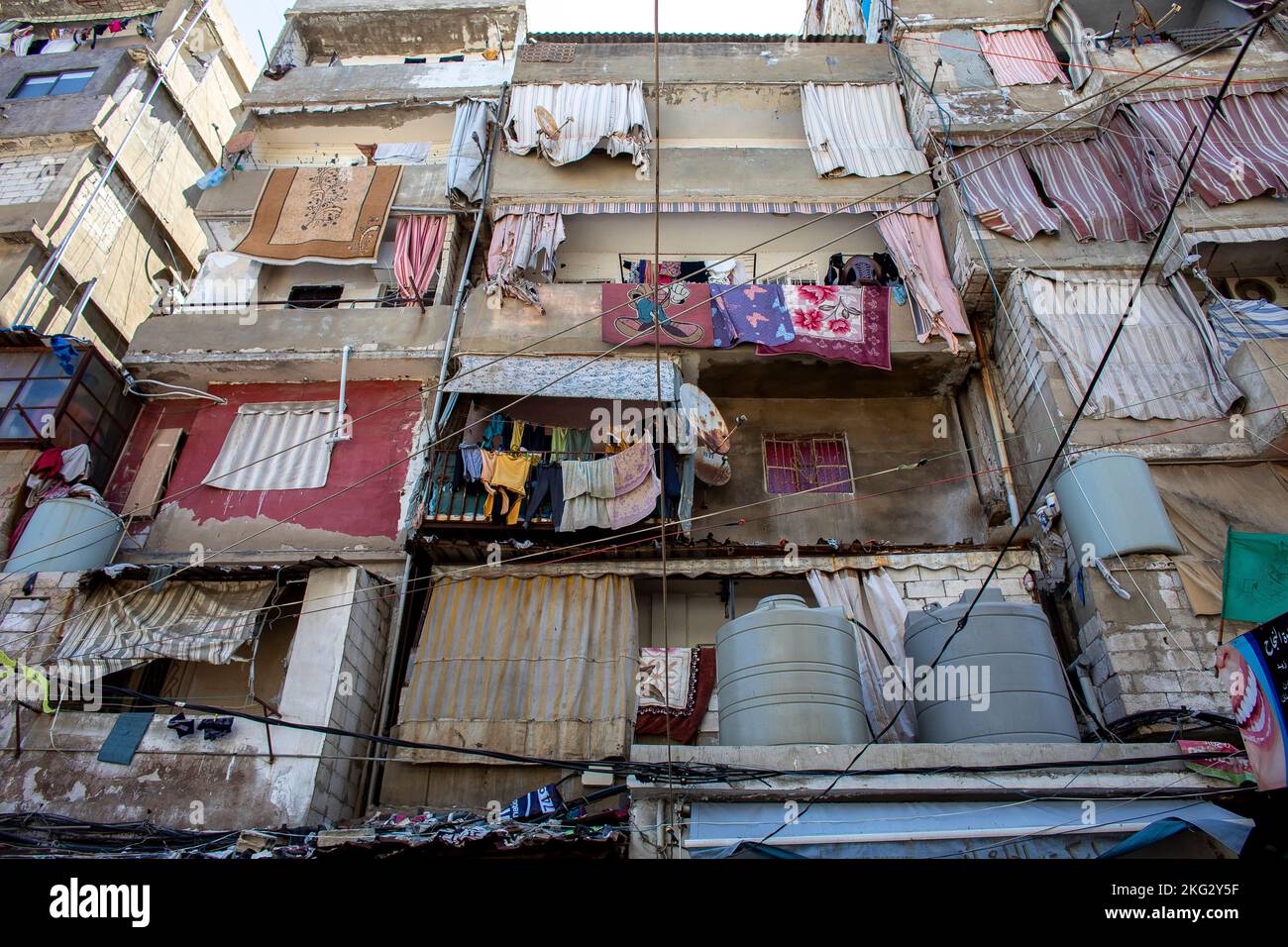 Edifici nel campo profughi di Shatila, Beirut, Libano Foto Stock