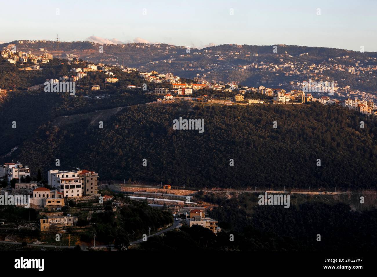 Vista serale da Harissa, Libano Foto Stock