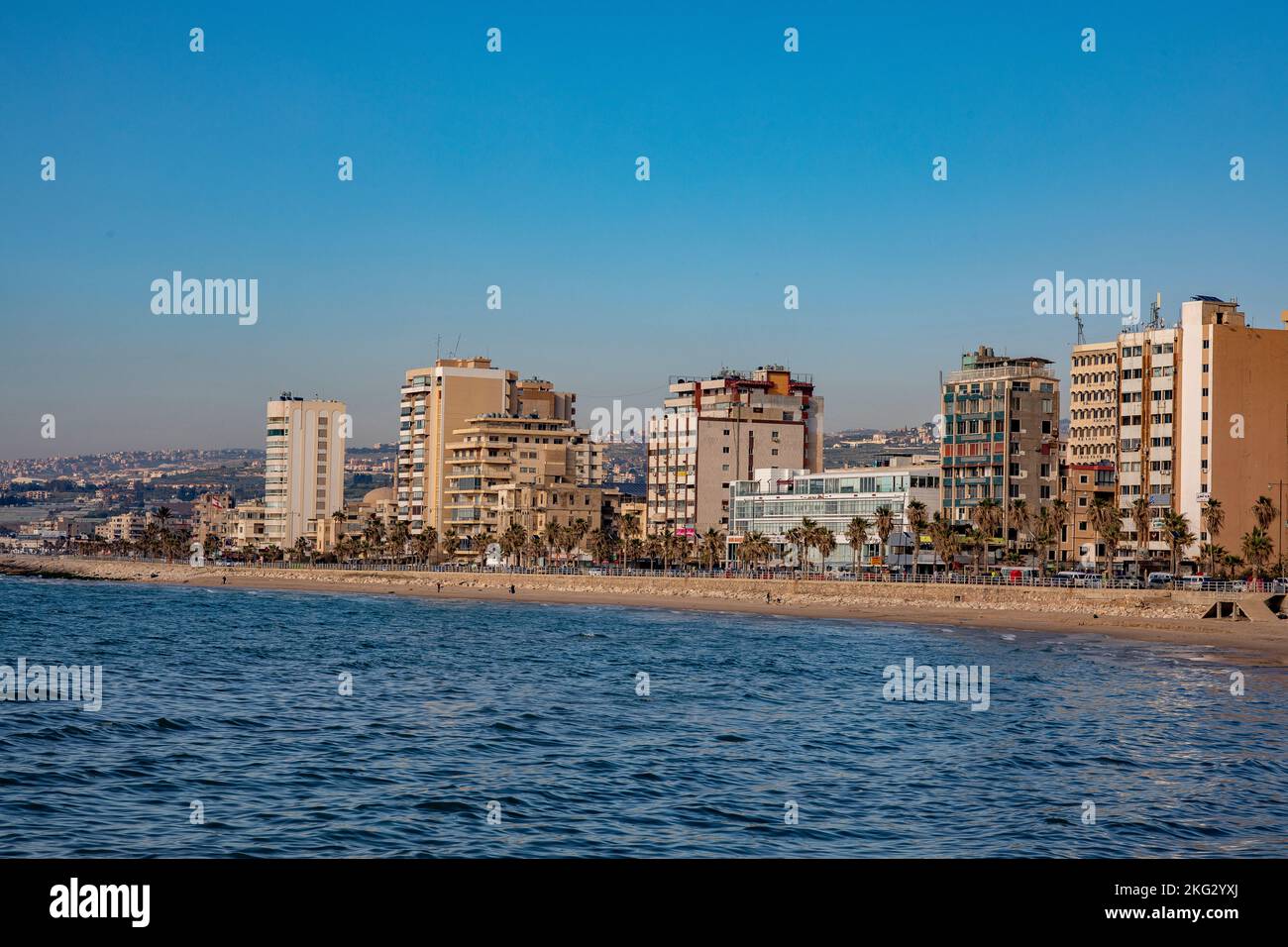 Edifici lungomare di Saida, Libano Foto Stock