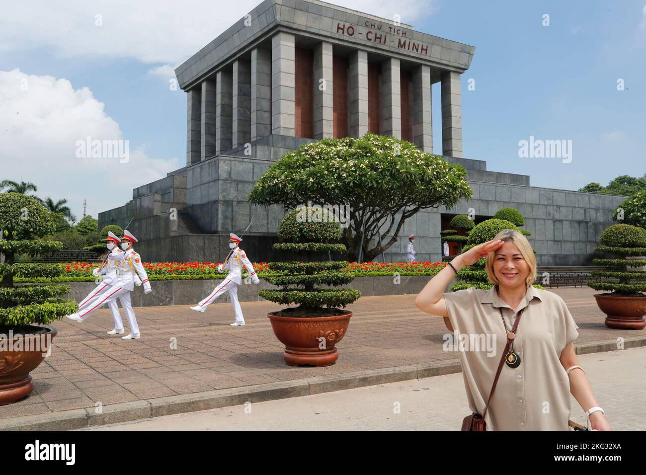 Mausoleo di ho Chi Minh Cambio delle guardie ad Hanoi. Hanoi. Vietnam. Foto Stock