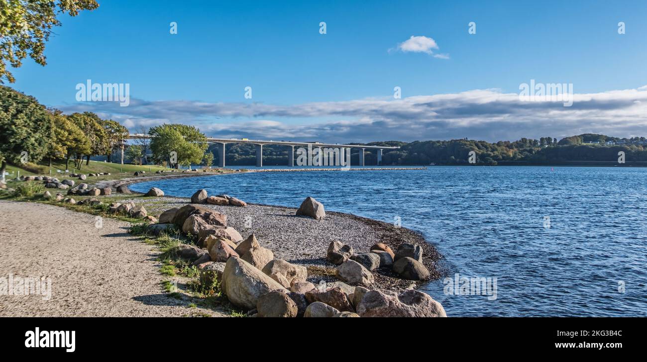 Il ponte sul fiordo di Vejle in Danimarca Foto Stock