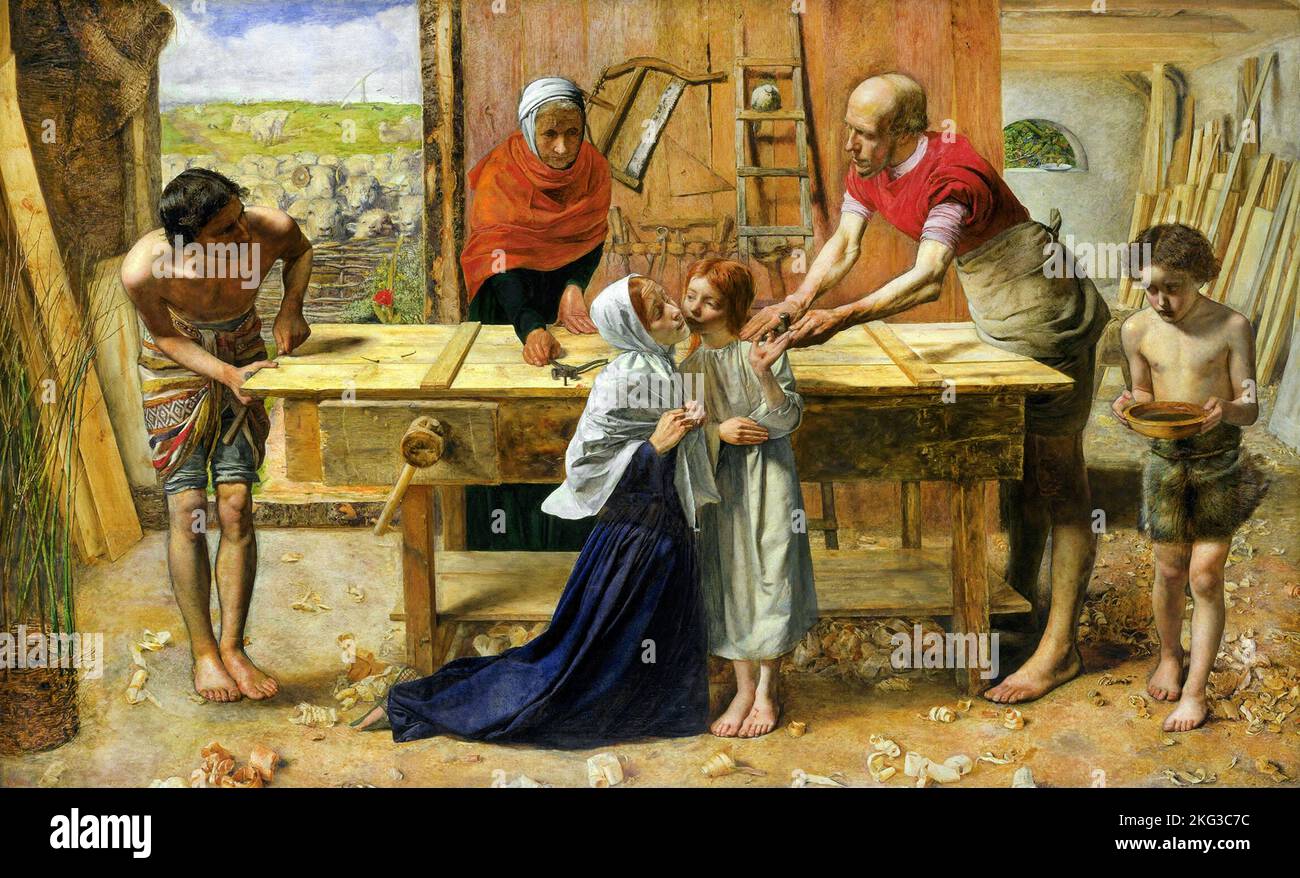 John Everett Millais; Christ in the House of His Parents or the Carpenter's Shop; circa 1849-1850; Oil on Canvas; Tate Britain, London, Inghilterra. Foto Stock
