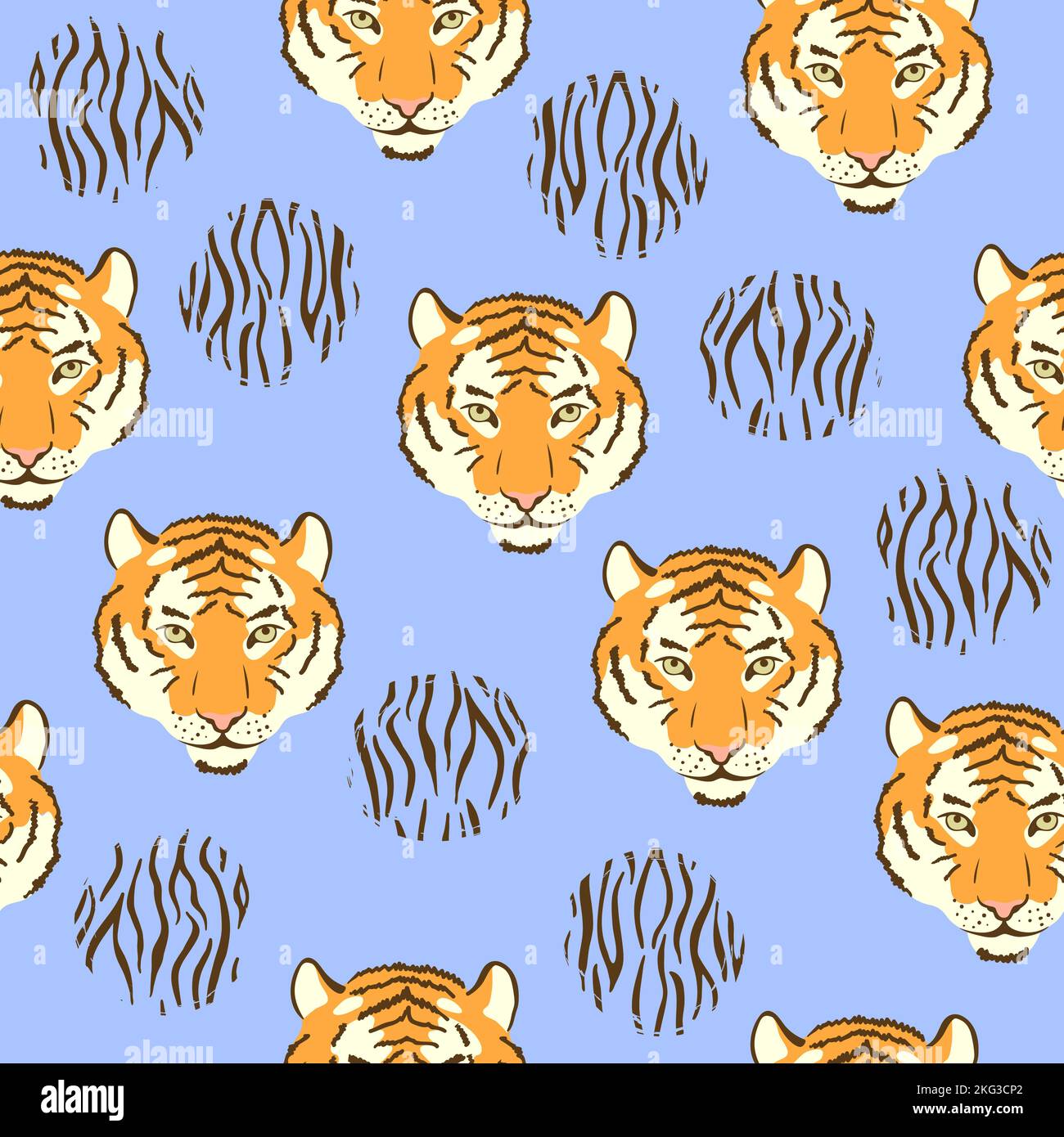 Modello vettoriale senza cuciture con teste di tigre. Stampa animale Illustrazione Vettoriale