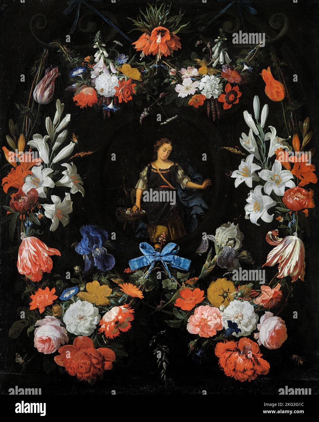 Abraham Mignon; Garland of Flowers; circa 1675; olio su tela; Museo delle Belle Arti di Bilbao, Bilbao, Spagna. Foto Stock