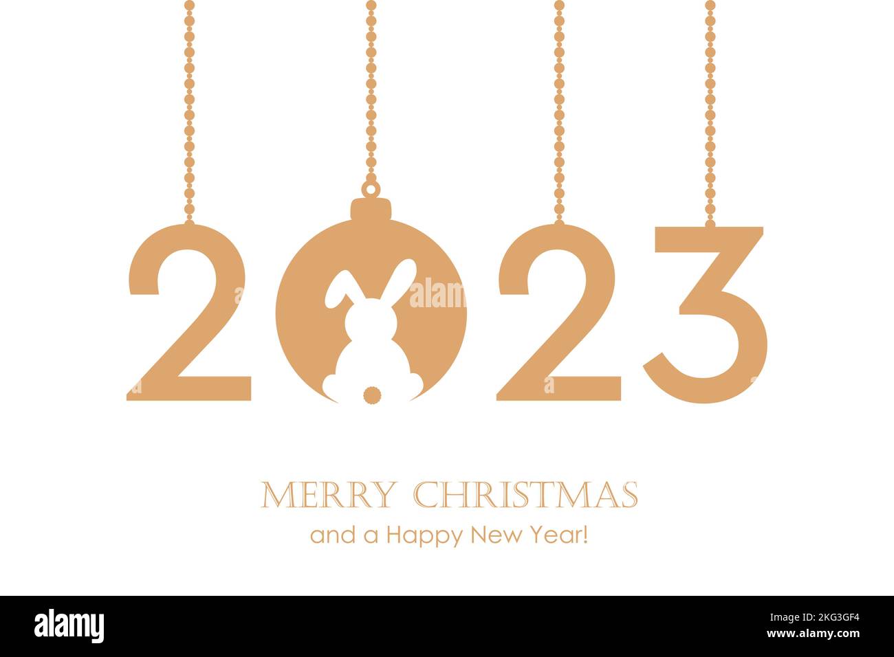 felice anno nuovo 2023 anno della tipografia del coniglio con la sfera appesa di natale Illustrazione Vettoriale