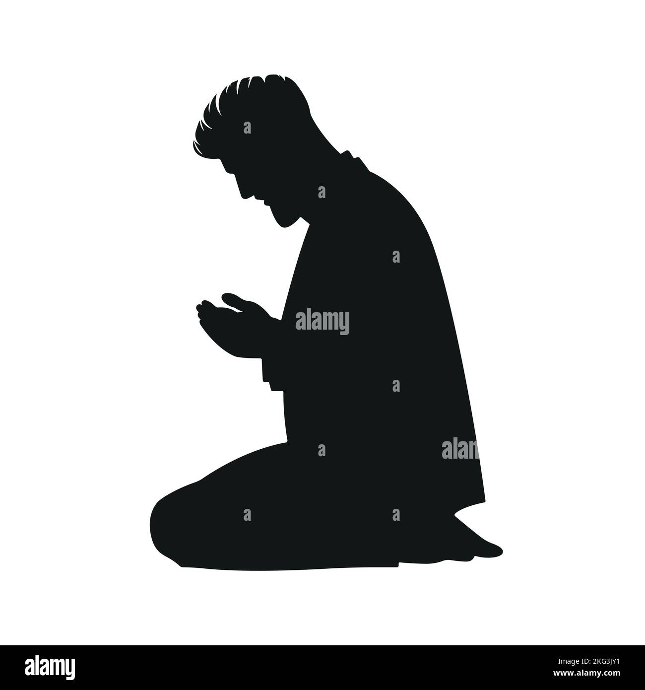 Un'illustrazione vettoriale di una silhouette di un uomo musulmano che prega facendo supplicazione Illustrazione Vettoriale