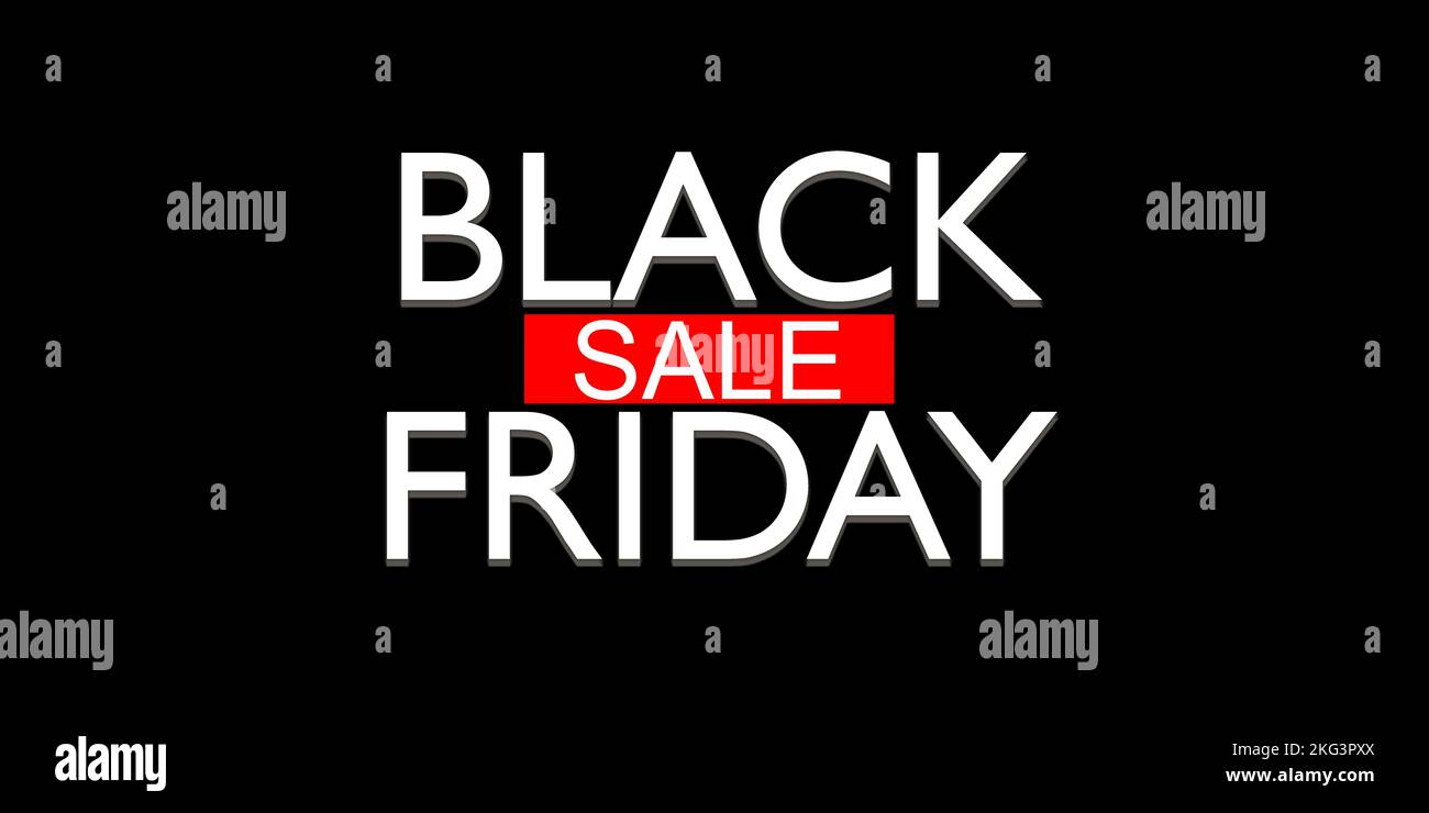 Black Friday vendita carta banner su sfondo nero. Design per pubblicità, banner, volantini e volantini Foto Stock