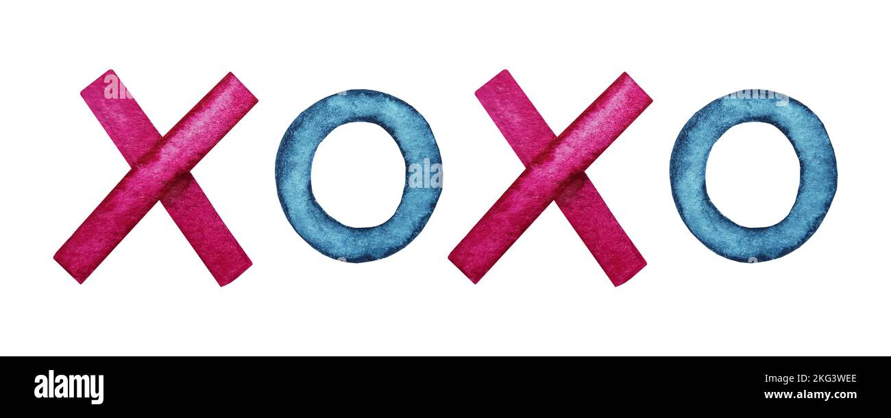 Iscrizione XOXO su sfondo bianco. Abbracci e baci segno. Foto Stock
