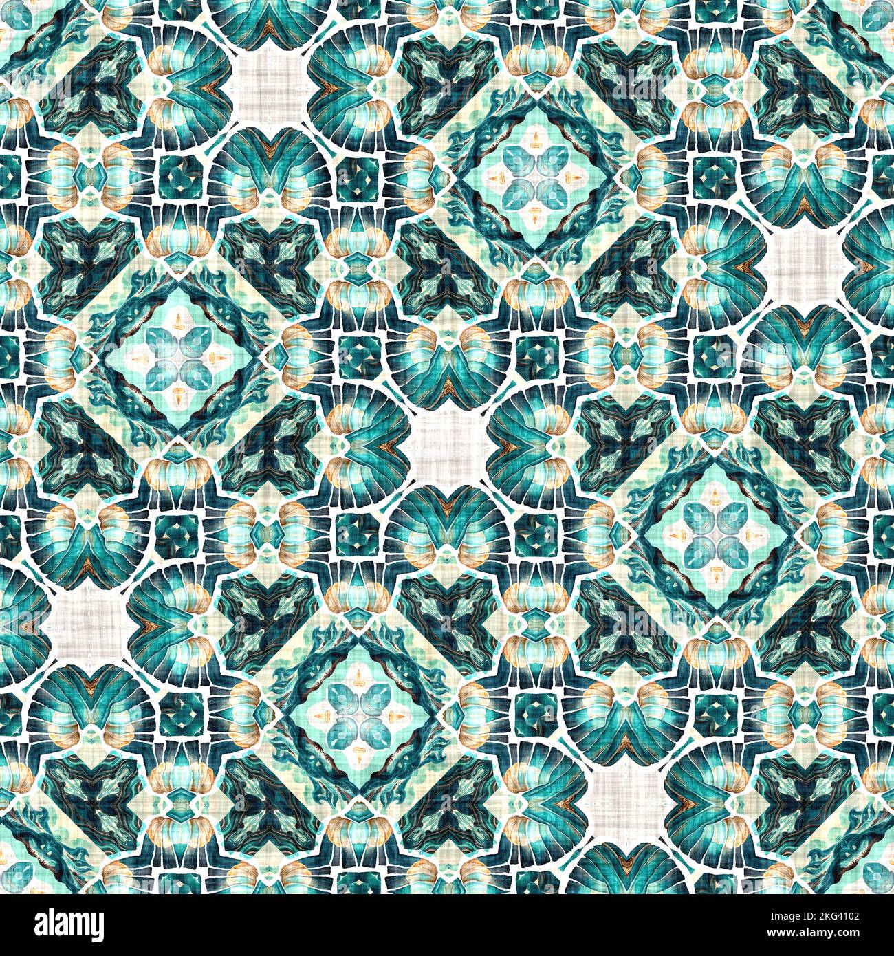 Teal Beach House stile costiero mattonelle modello patchwork. Moderno nantucket estate stampato tessuto senza cuciture ripetizione. Foto Stock