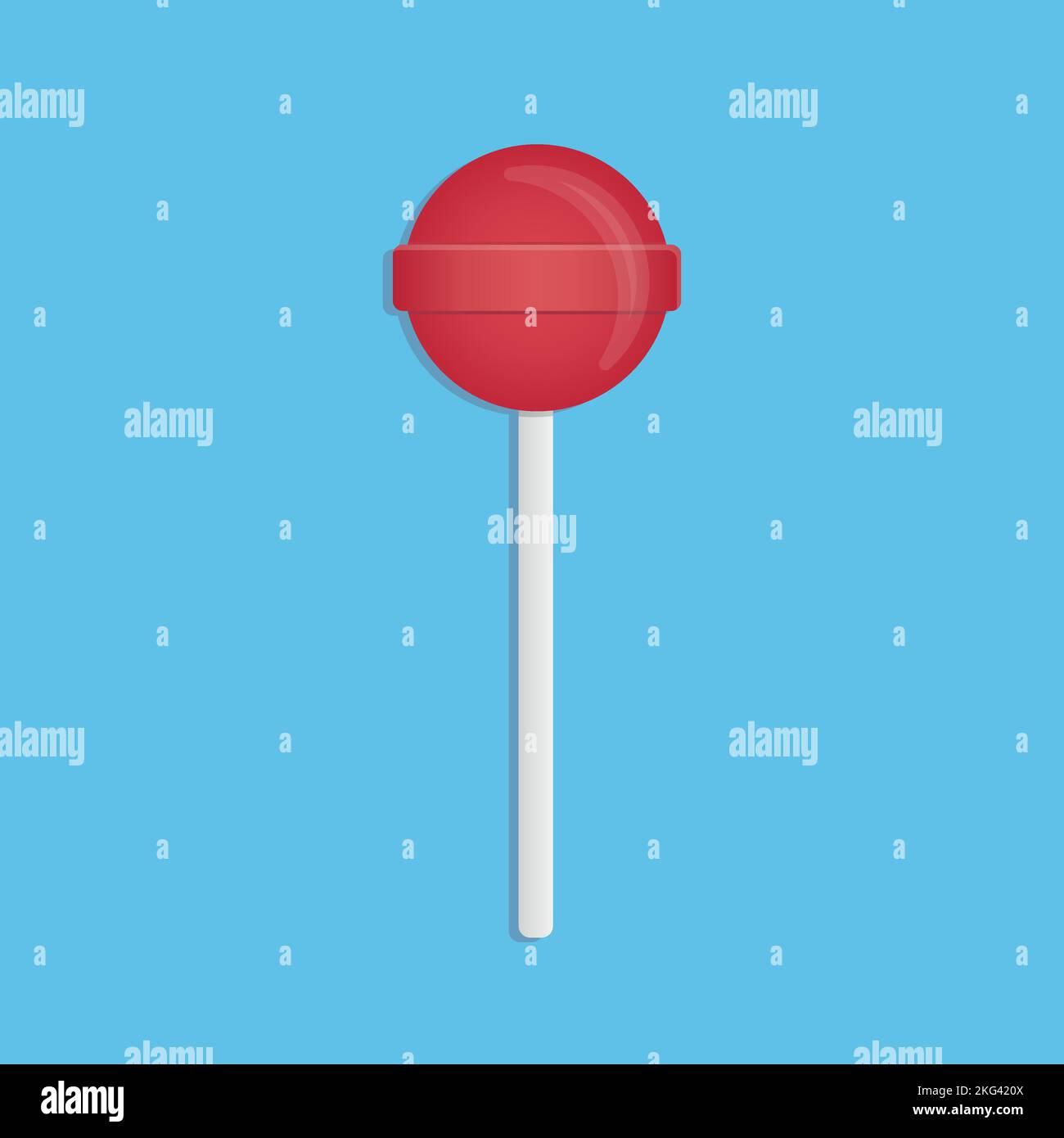 Lollipop rosso arrotondato. Sfondo blu. Stile minimalista. Illustrazione vettoriale, design piatto Illustrazione Vettoriale