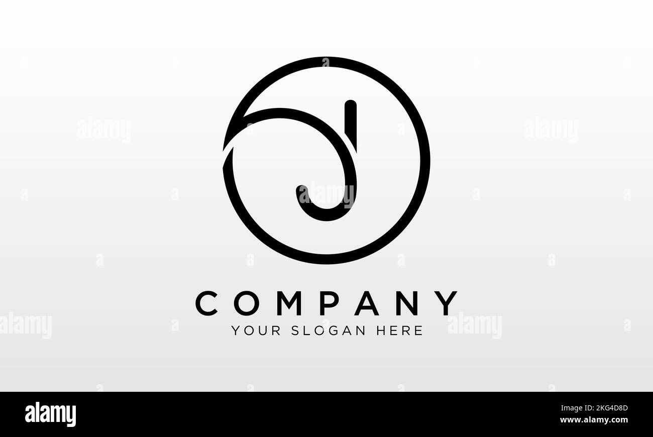 Logo lettera J iniziale con forma circolare. Modello vettoriale moderno e unico Creative J Logo Design. Illustrazione Vettoriale