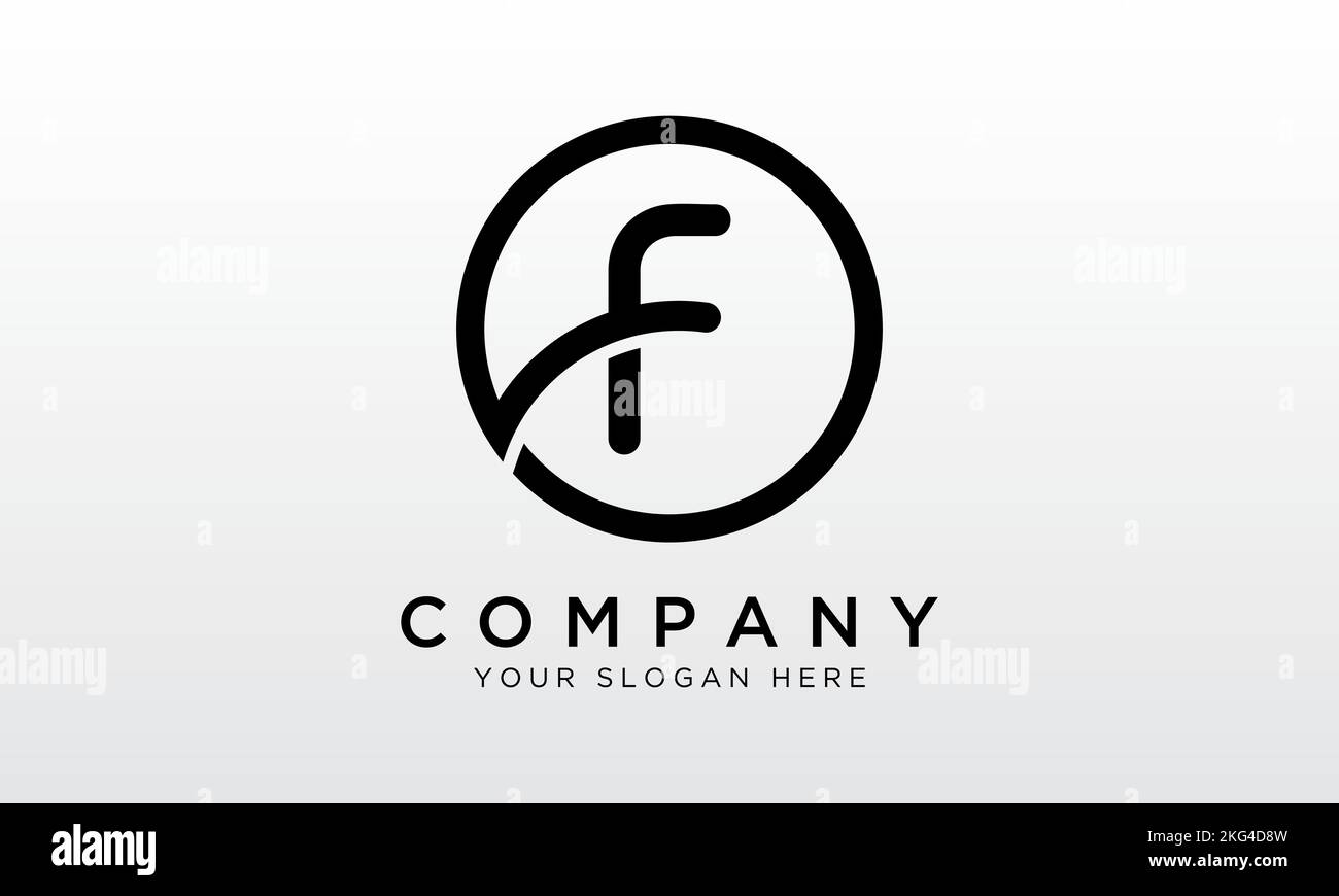 Logo lettera F iniziale con forma circolare. Modello vettoriale moderno e unico Creative F Logo Design. Illustrazione Vettoriale