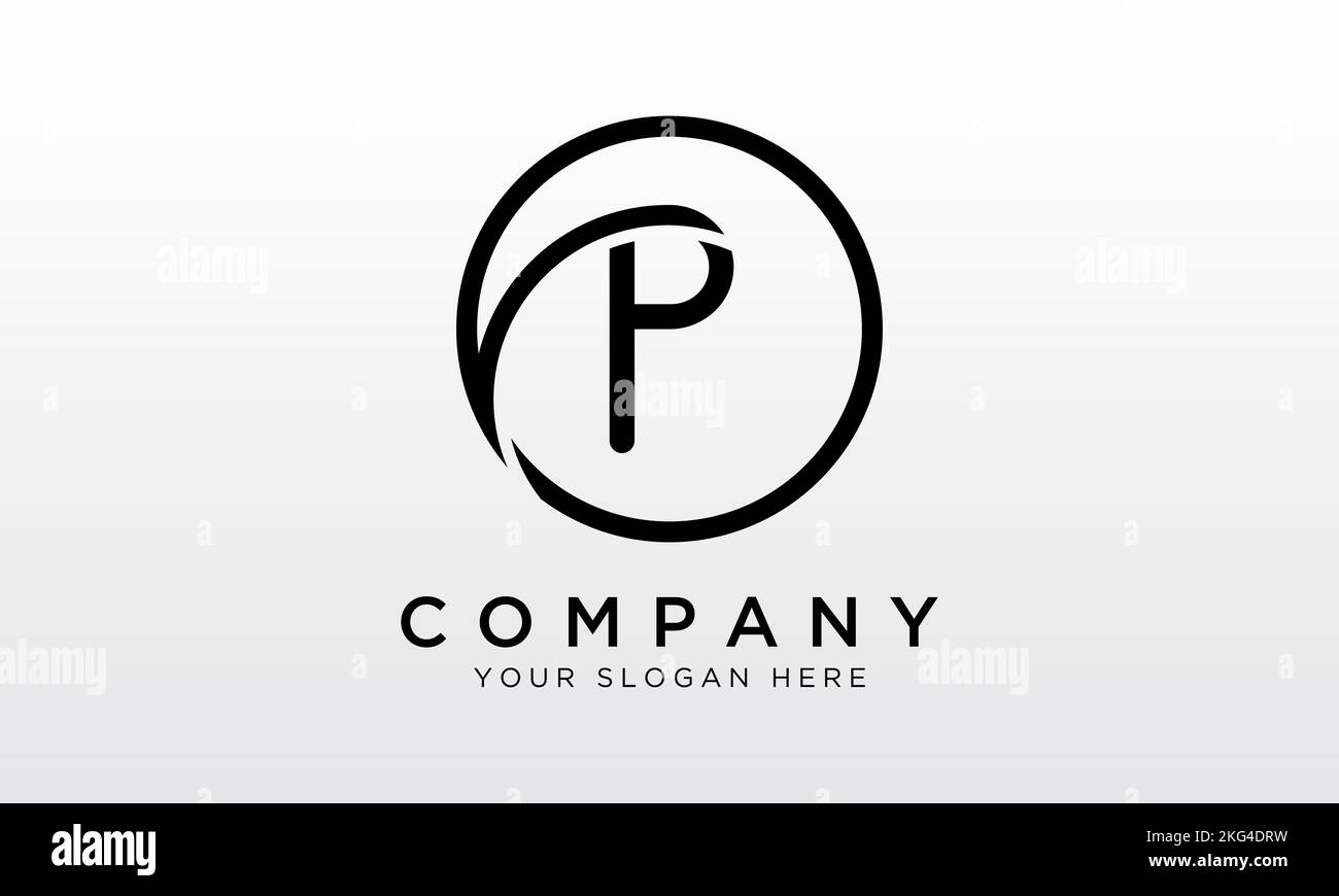 Logo lettera P iniziale con forma circolare. Modello vettoriale moderno e unico Creative P Logo Design. Illustrazione Vettoriale