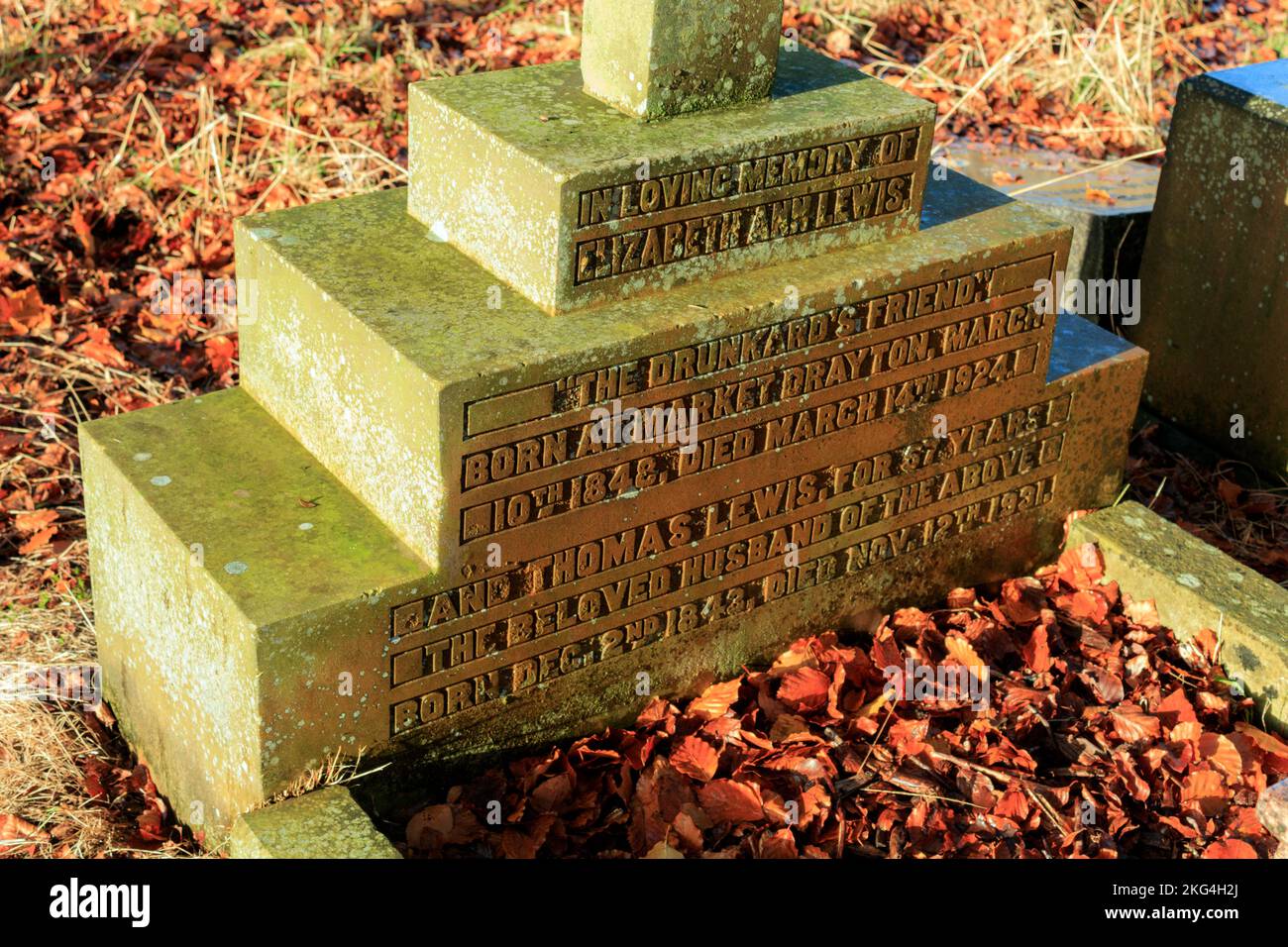 La tomba di Elizabeth Ann Lewis, il cimitero di Blackburn. Foto Stock