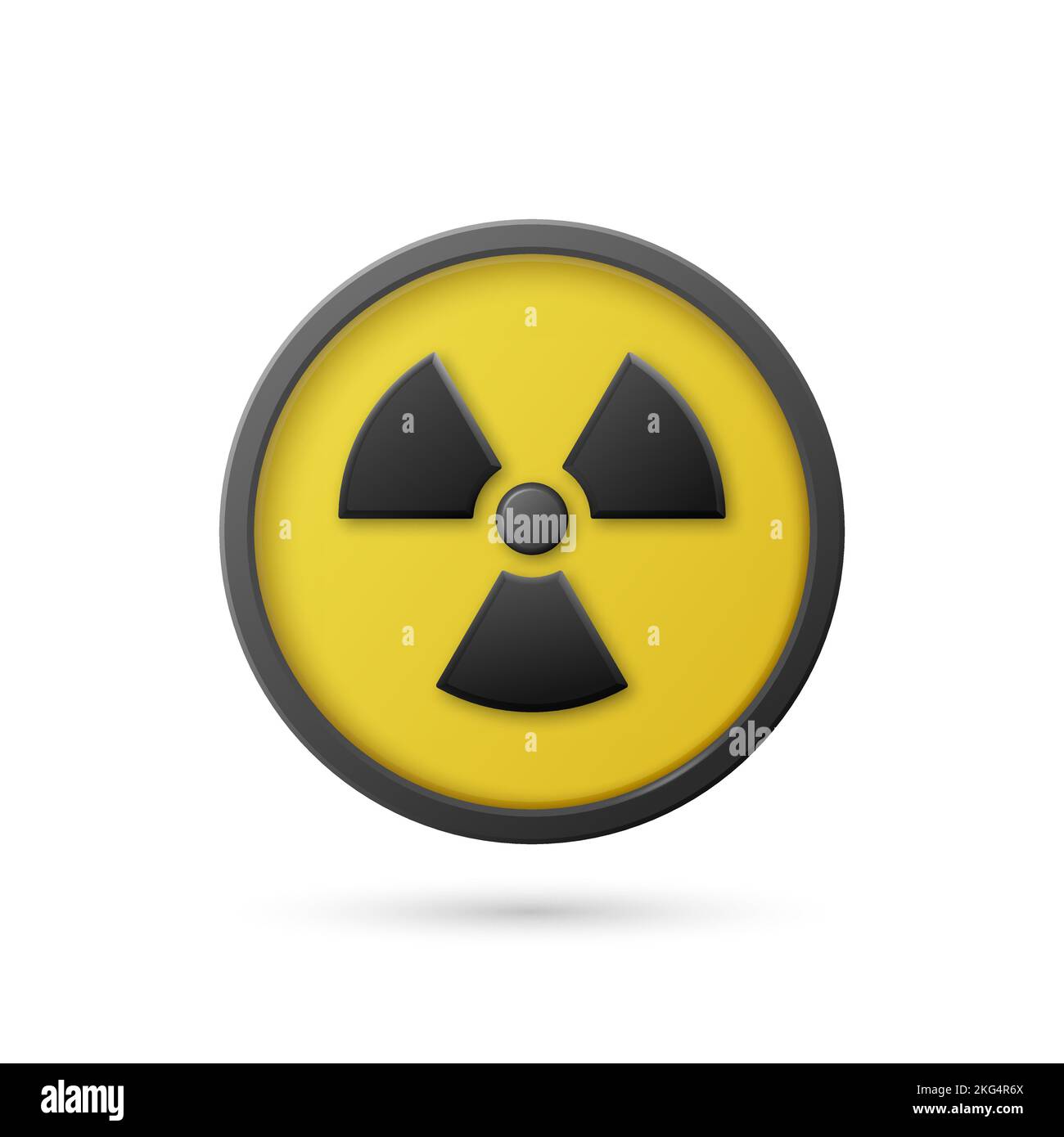 Allarme giallo vettore, segnale di pericolo radiazioni, icona del badge del pulsante isolata. Centrale nucleare, simbolo di avvertimento radioattivo. Cerchio, rotondo pericoloso Illustrazione Vettoriale