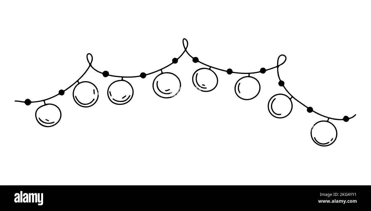 Garland per le vacanze disegnato a mano in stile Doodle. Adorabile decorazione di compleanno di bandiere. Illustrazione del vettore isolato su sfondo bianco Illustrazione Vettoriale