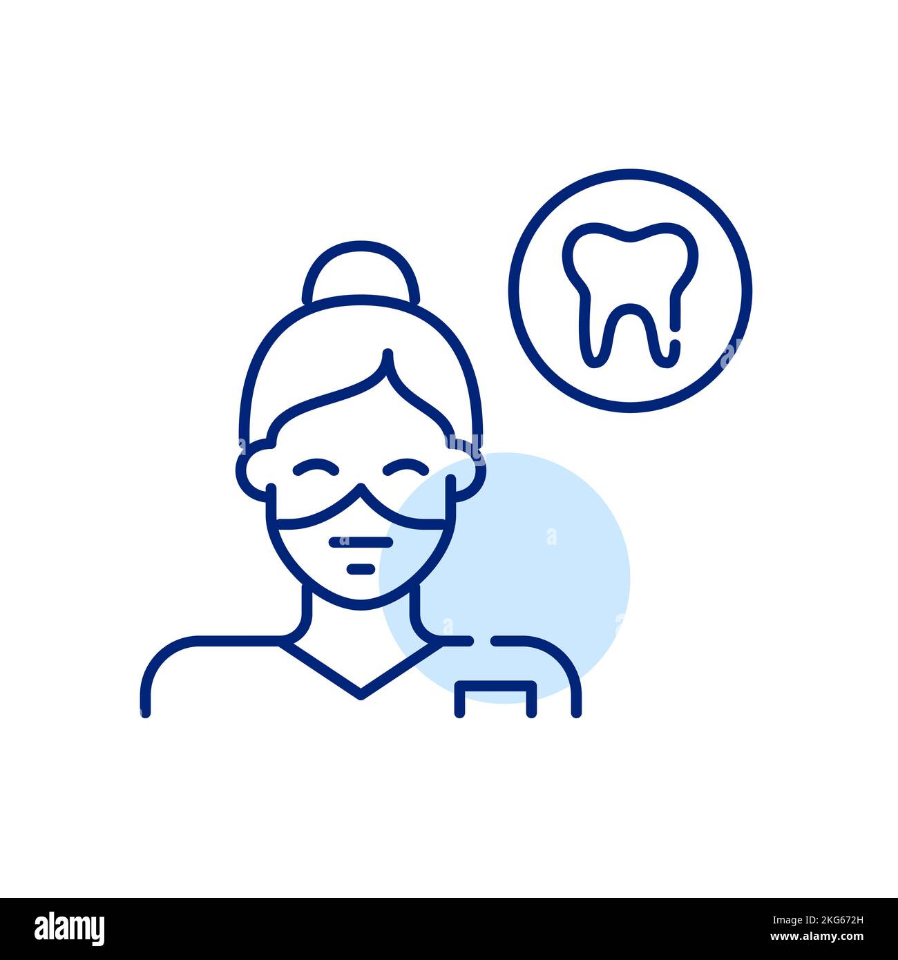 Infermiere dentale femminile che indossa una maschera chirurgica. Icona della linea di tratto modificabile pixel Perfect Illustrazione Vettoriale