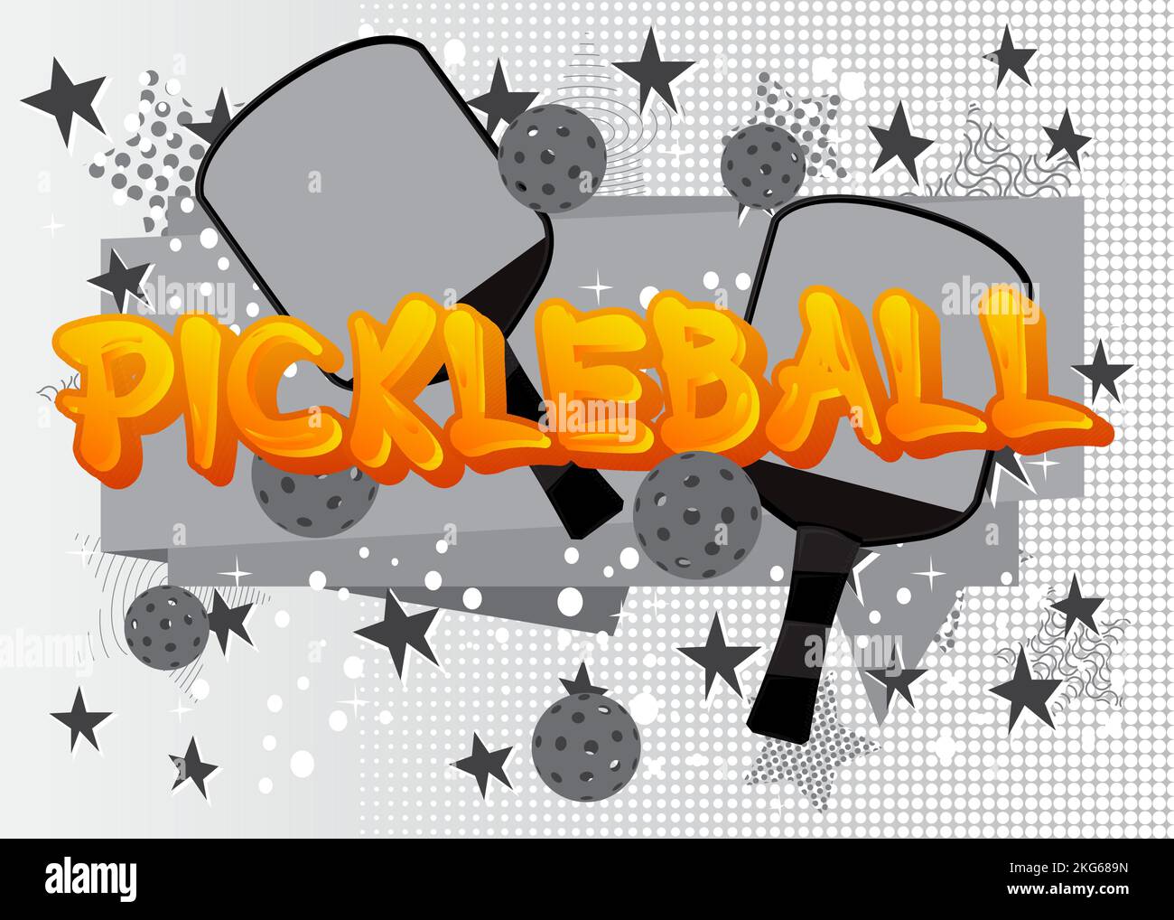 Pickleball. Parola scritta con il carattere dei bambini in stile cartone animato. Illustrazione Vettoriale