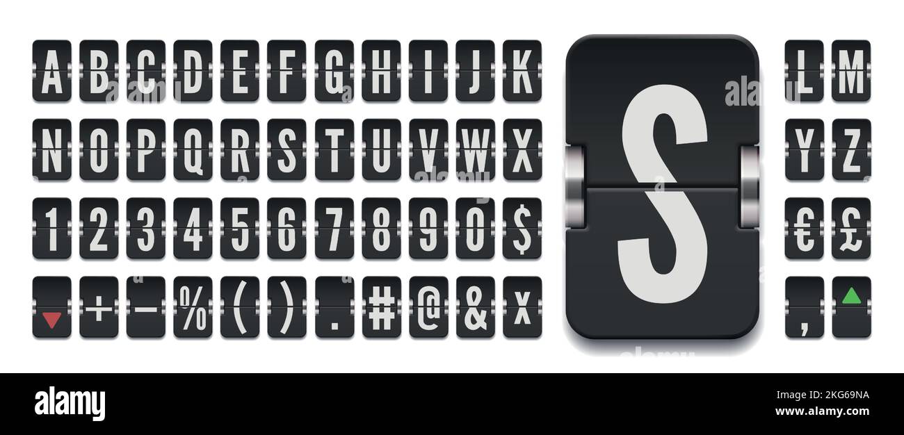 Lavagna a fogli mobili per la partenza del volo per i tassi di cambio delle azioni. Tabella di valutazione degli aeroporti di Vector Mechanical per l'informazione finanziaria Illustrazione Vettoriale