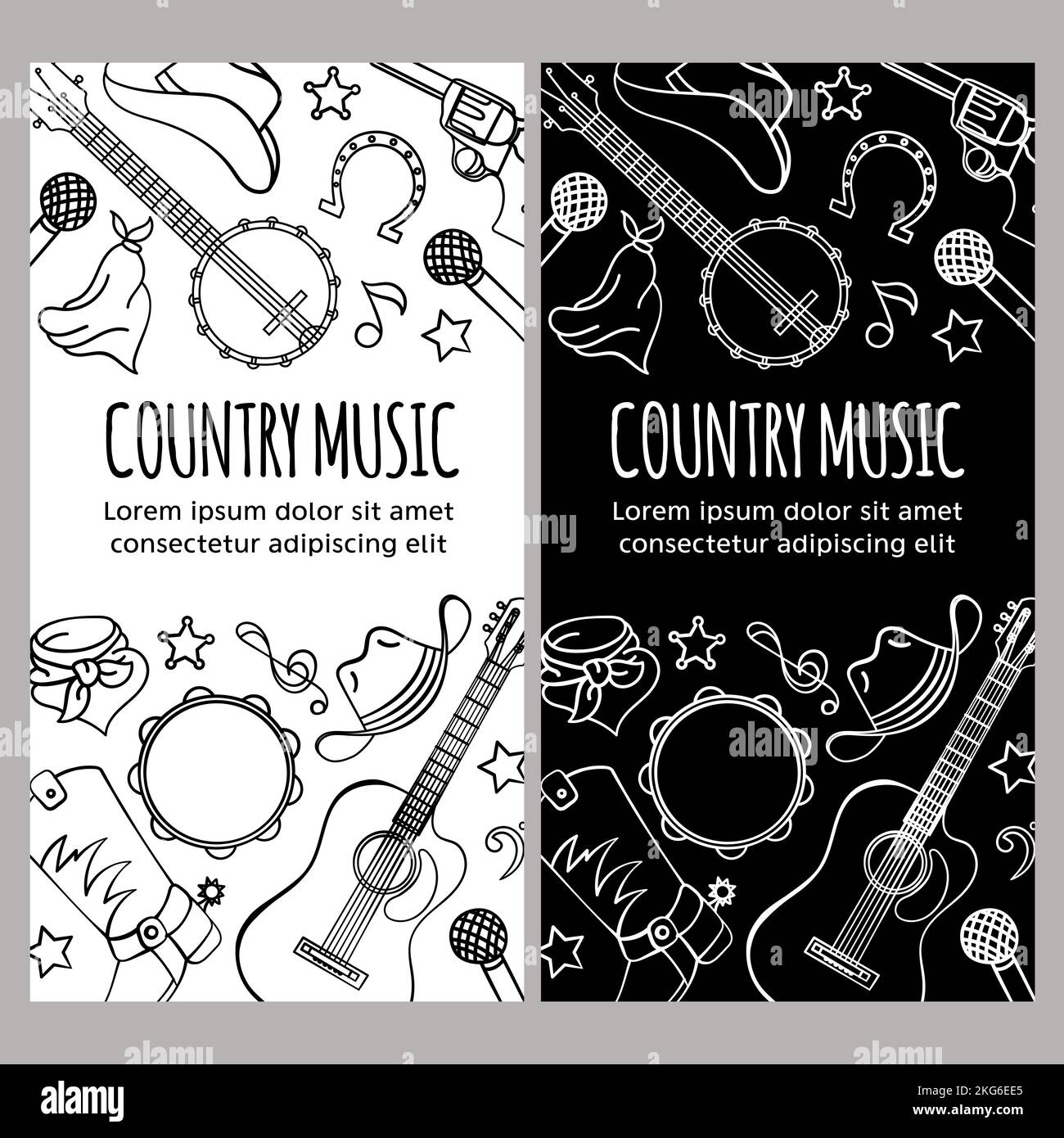 VOLANTINO DI MUSICA COUNTRY American Cowboy Western Festival Vector Illustration Set for Print Illustrazione Vettoriale