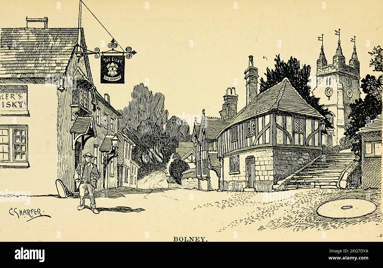Charles George Harper - la strada di Brighton - la strada classica a sud - Bolney, Sussex occidentale, Inghilterra - le otto campane - 1922 Foto Stock