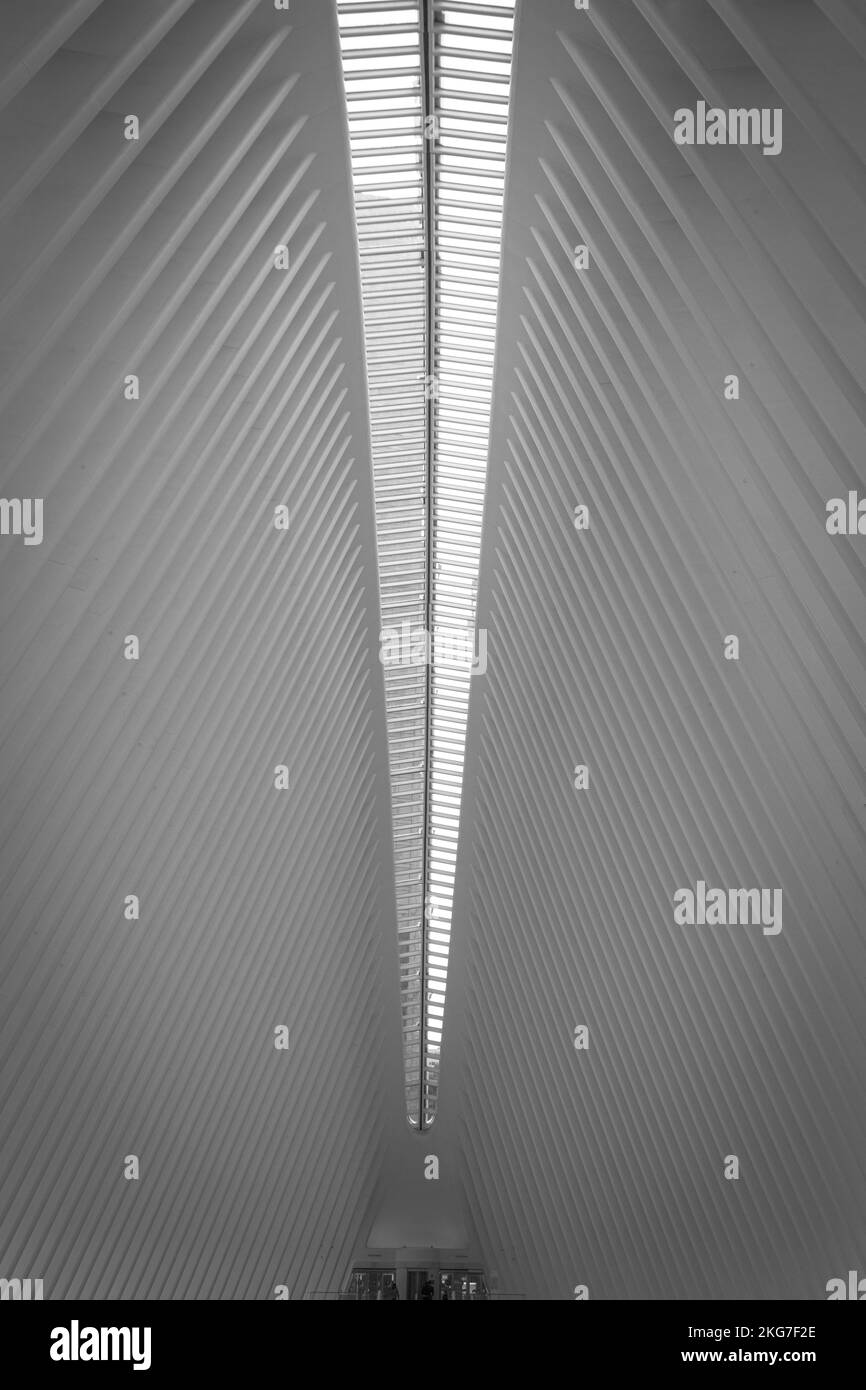 Immagine in scala di grigi di una parte dell'edificio One World Trade Center Foto Stock