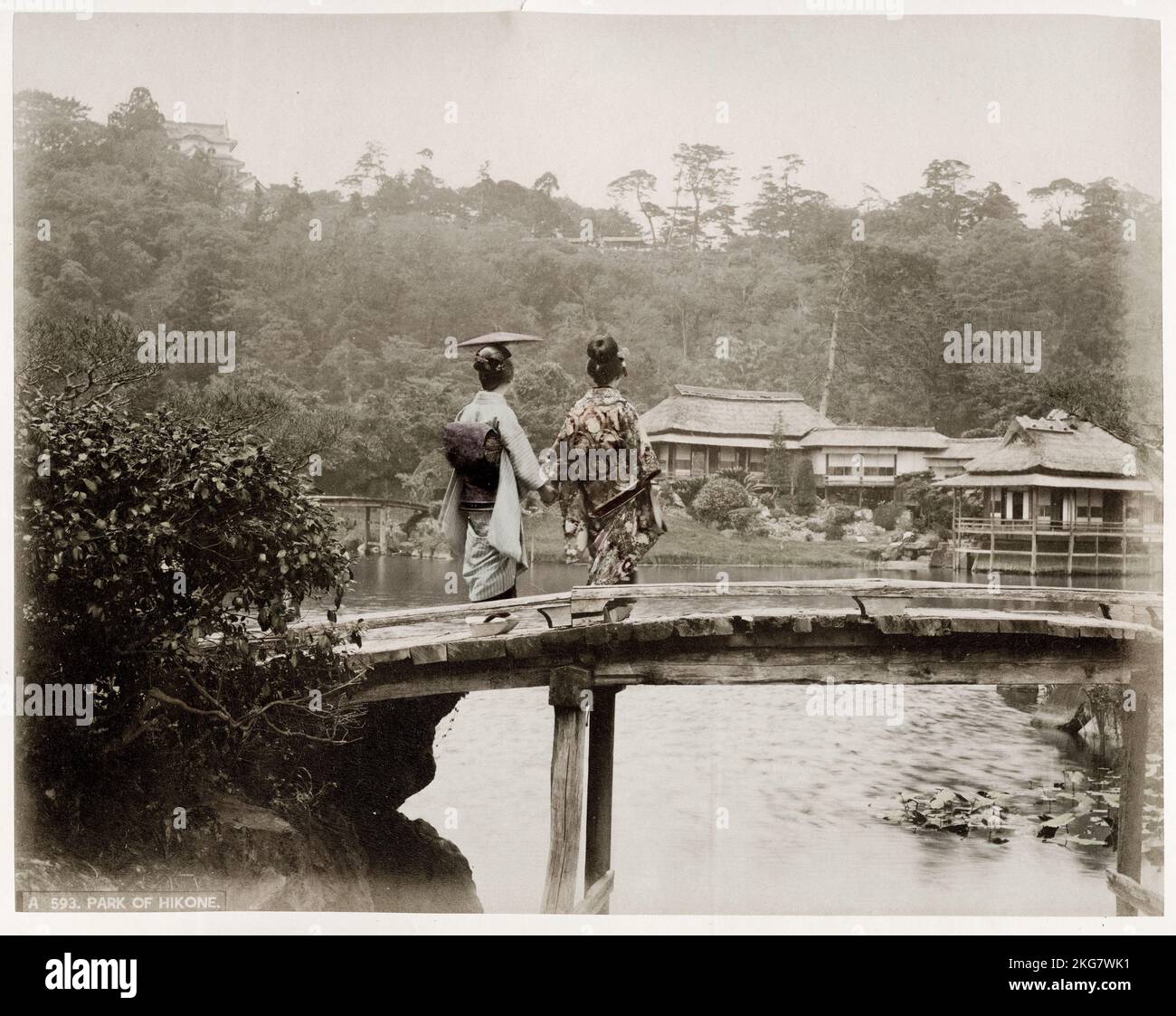 Vintage 19th ° secolo fotografia: Hikone Park, Giappone Foto Stock