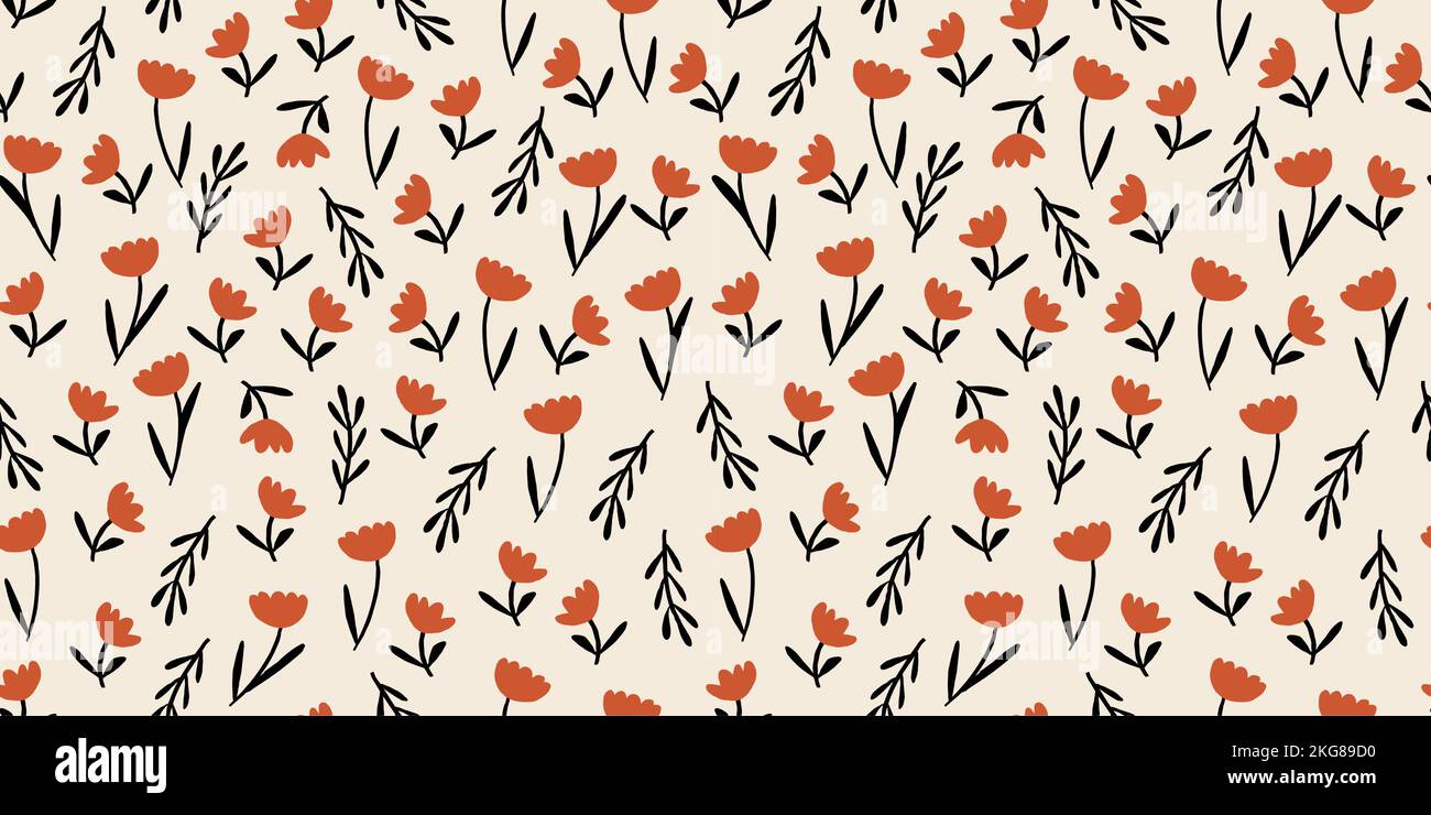 Motivo vettoriale senza cuciture con fiori ditsy, motivo floreale minimalistico, fiori autunnali. Illustrazione vettoriale Illustrazione Vettoriale
