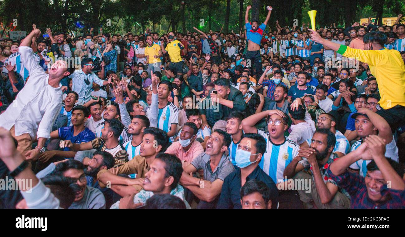 I tifosi festeggiano la partita di calcio della Coppa del mondo FIFA Foto Stock
