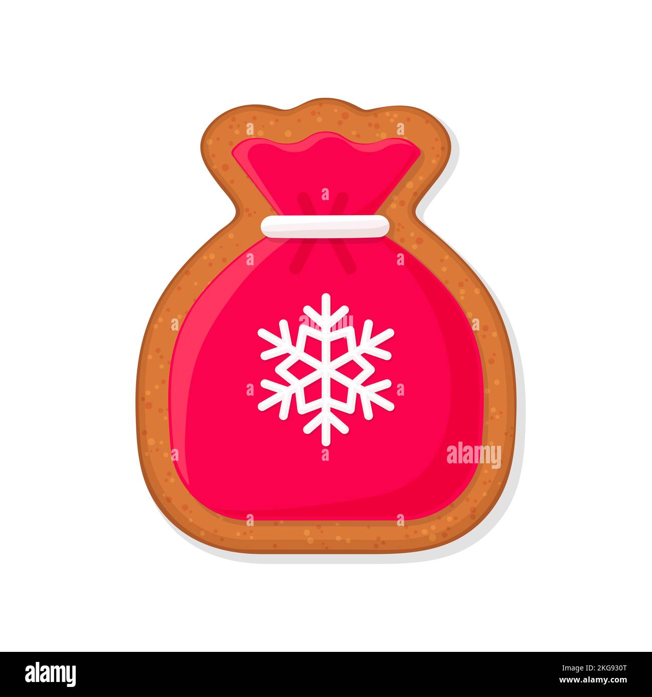 Biscotto di pan di zenzero di Natale a forma di sacchetto regalo di Babbo Natale. Illustrazione del vettore piatto Illustrazione Vettoriale