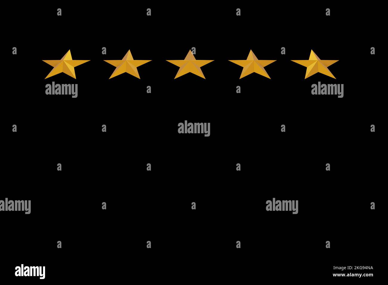 Vista da un'angolazione sul simbolo di cinque stelle, il concetto di una valutazione positiva, recensioni e feedback su sfondo nero Foto Stock