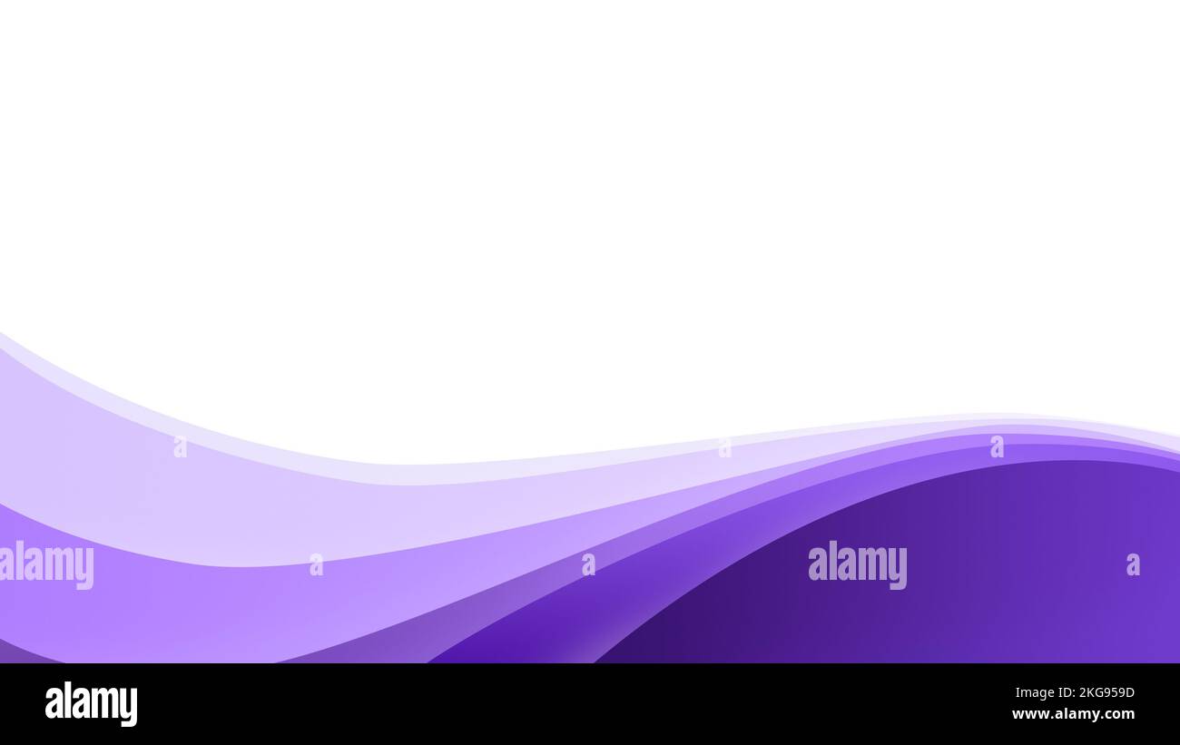 Forma d'onda dell'oceano fatta di semplici linee ondulate viola sul bianco. Semplice sfondo viola astratto con spazio di copia. risoluzione 4k. Foto Stock