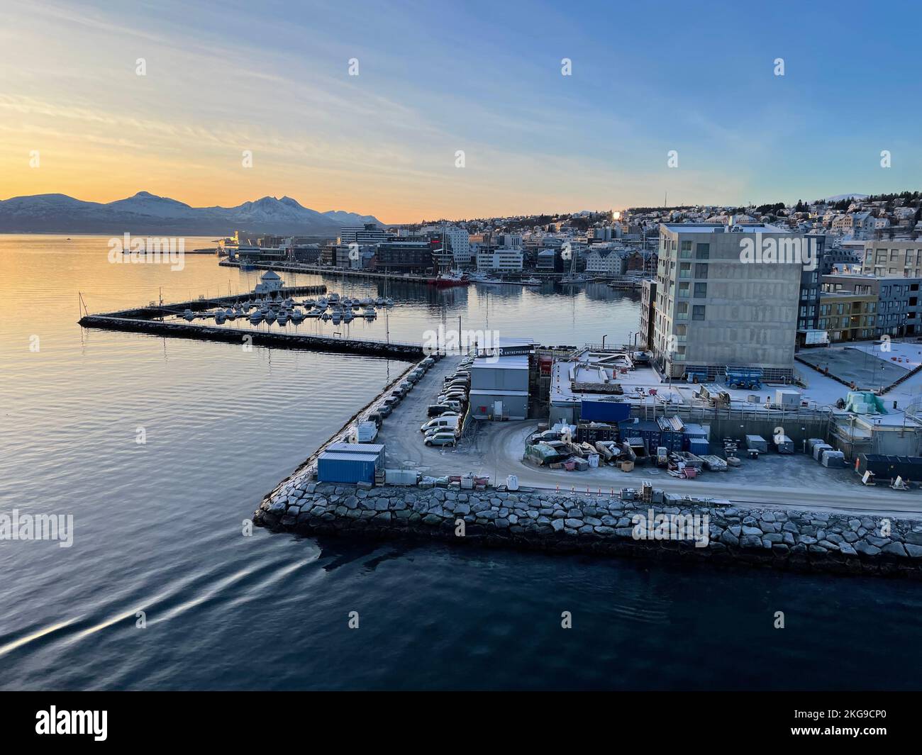 Tromso Vista panoramica della città al tramonto a tromso, Norvegia Foto Stock