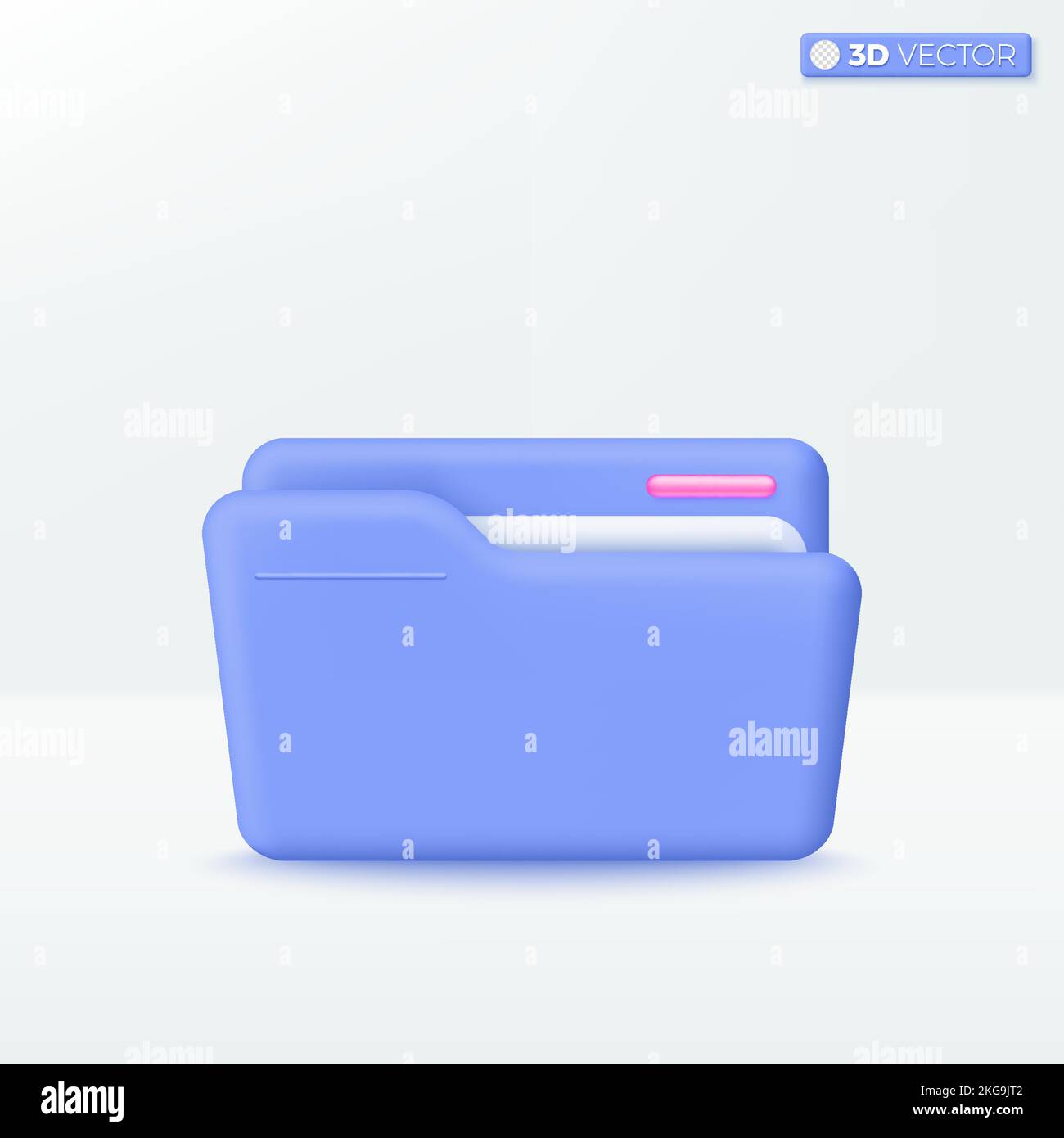 Cartella con icona del file. Portfolio di informazioni online per presentazioni, ricerche comode, dati memorizzati, concetto di gestione dei file. Il vettore 3D è Illustrazione Vettoriale