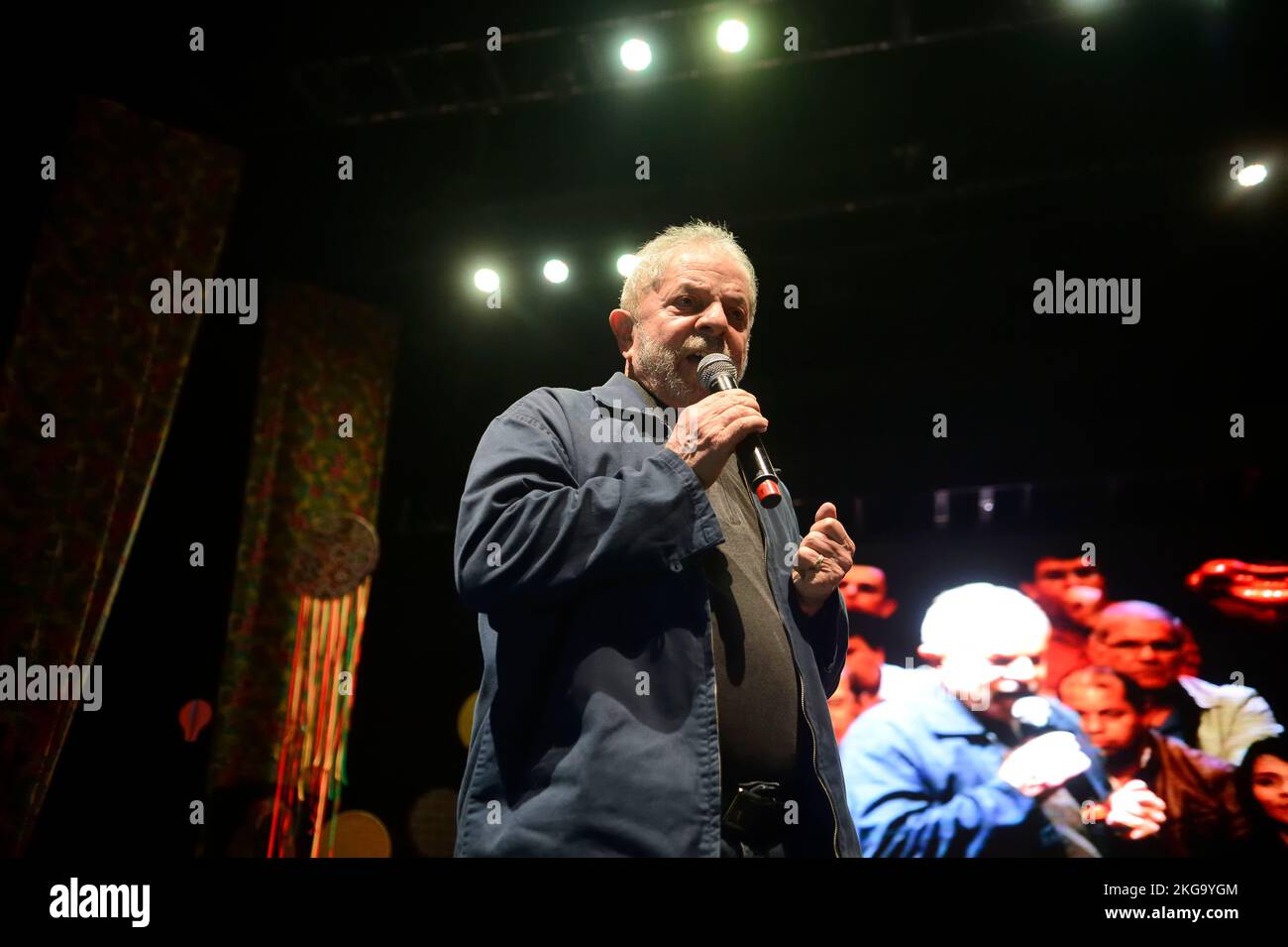 Lula da Silva, ex presidente del Brasile ritratto. Luiz Inacio da Silva del Partito dei lavoratori. Famoso politico brasiliano, leader sindacale campagna discorso Foto Stock