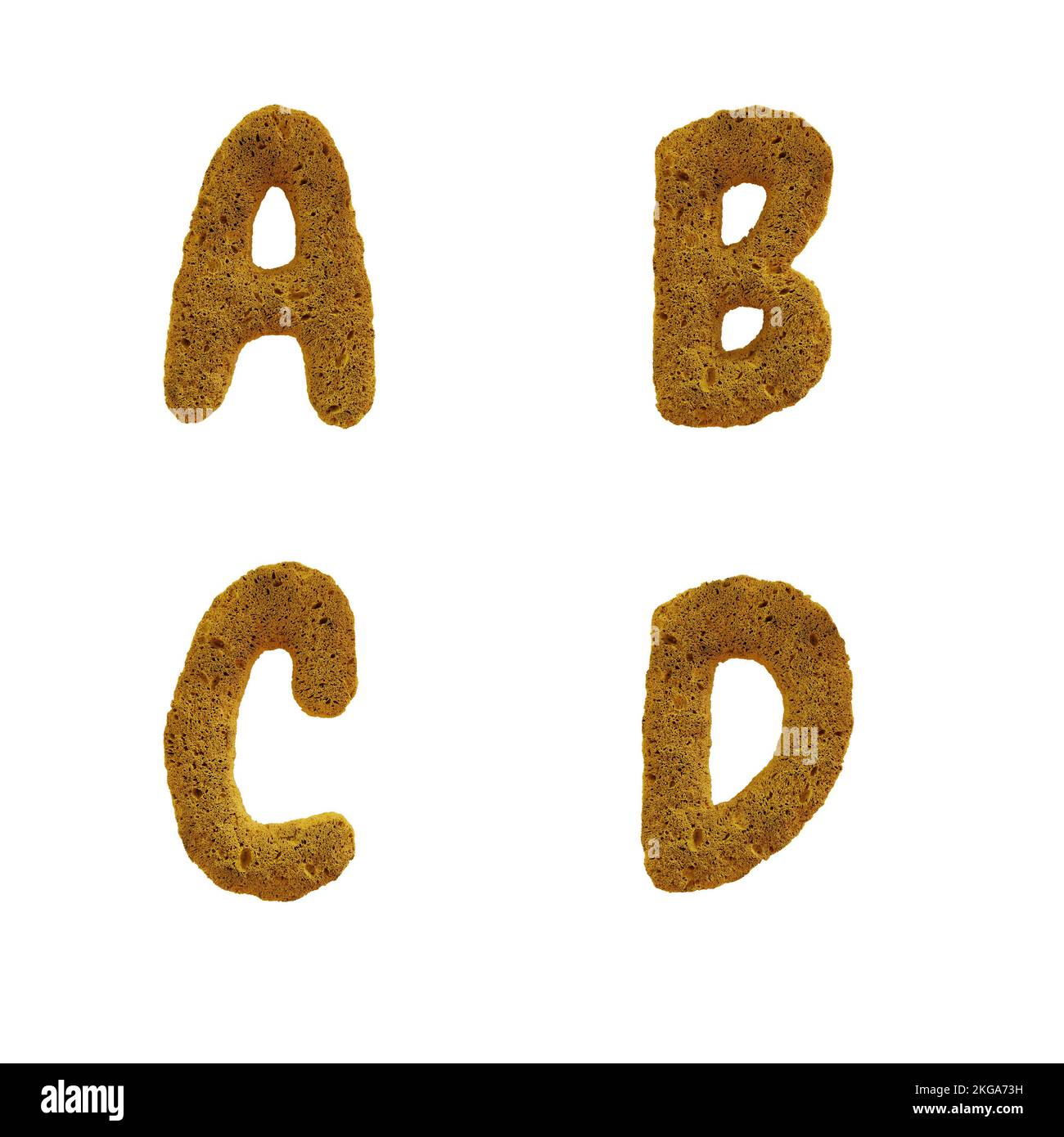 3D rappresentazione dell'alfabeto maiuscolo della spugna gialla - lettere A-D Foto Stock