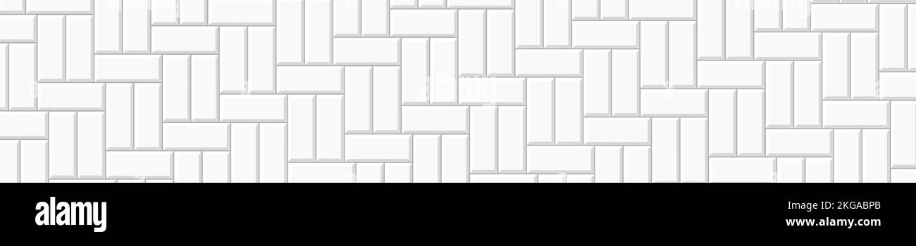 Mattonella bianca a trama base senza cuciture. Pietra o sfondo muro di mattoni in ceramica. Struttura del backsplash della cucina. Bagno, doccia o wc pavimento decorazione a mosaico. Illustrazione piatta vettoriale Illustrazione Vettoriale