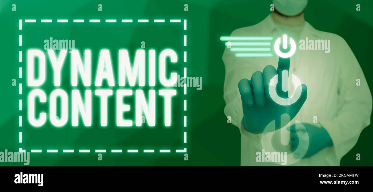 Simbolo di testo che mostra il contenuto dinamico. Word per il contenuto Web che cambia in base al comportamento dell'utente Foto Stock