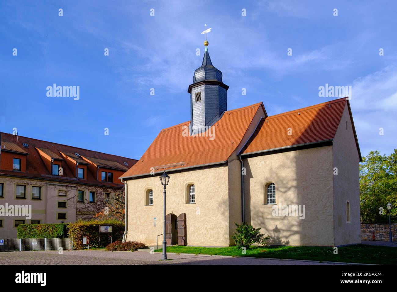 Chiesa di Emmaus, Martin-Luther-Platz, Borna, Sassonia, Germania, Europa Foto Stock