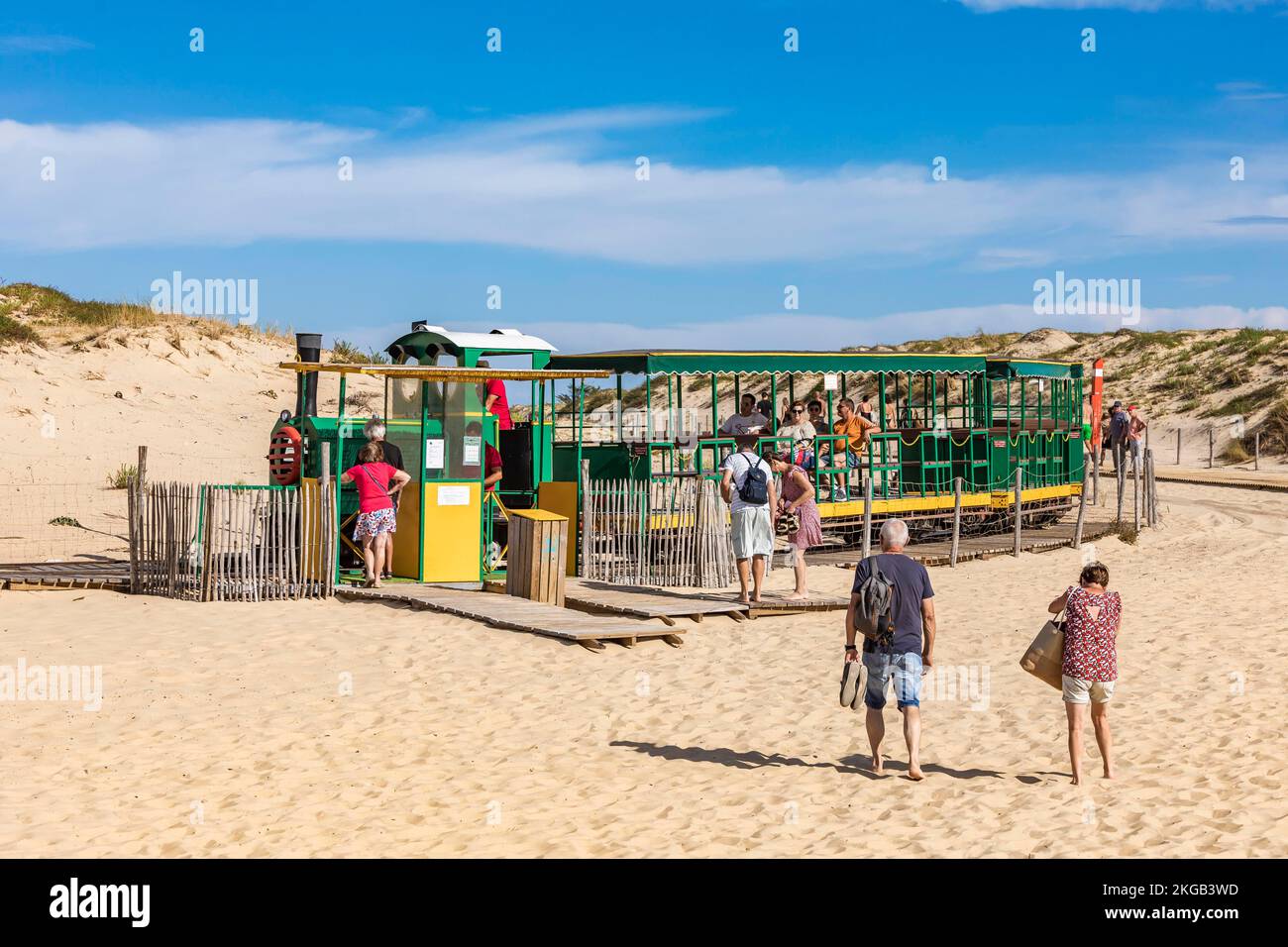 Museo storico ferroviario sulla spiaggia di Cap Ferret, tram, Lège-Cap-Ferret, Aquitania, Nuova Aquitania, Francia, Europa Foto Stock