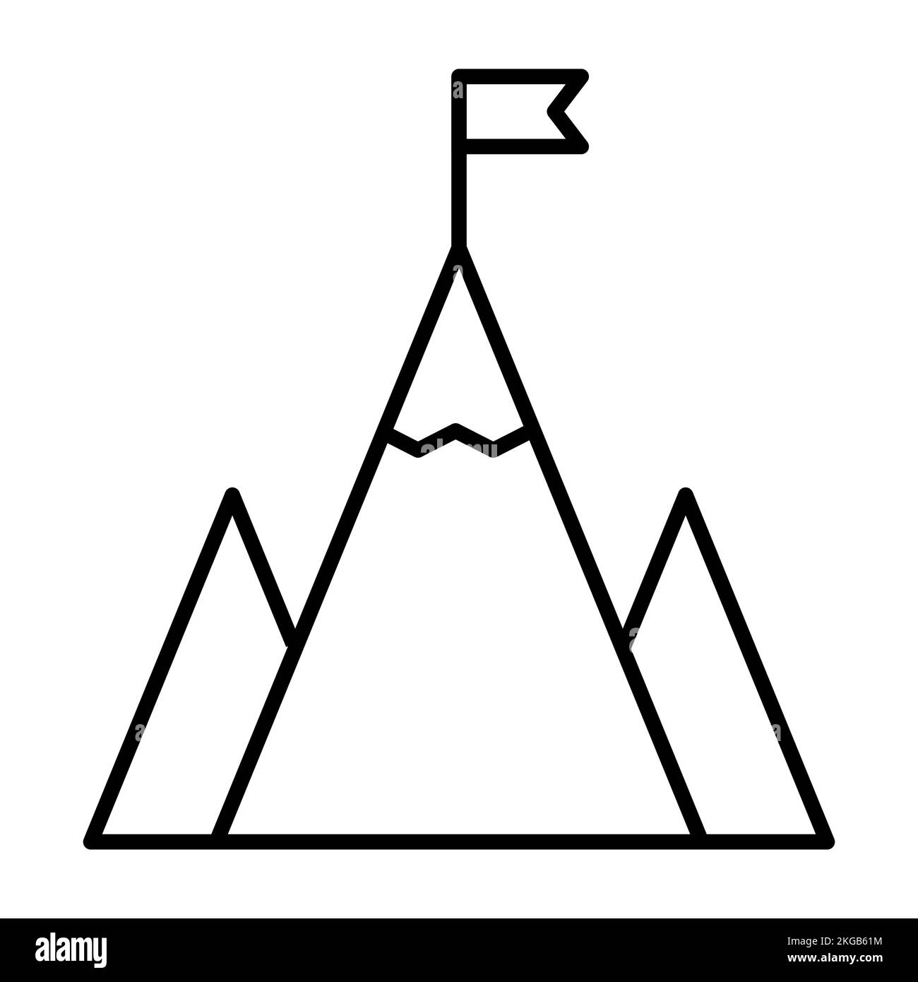 Icona di successo montagne vettoriali con segno di bandiera simbolo di leadership per il design grafico, logo, sito web, social media, app mobile, Illustrazione dell'interfaccia utente Illustrazione Vettoriale