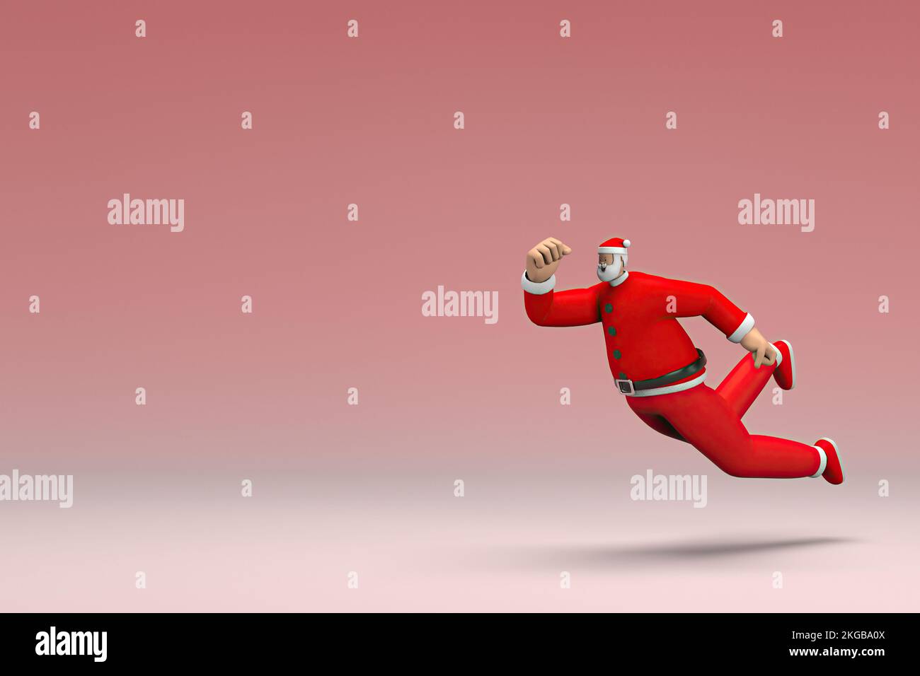 Un uomo che indossa il costume di Babbo Natale. Sta cadendo. 3d rendering del carattere cartoon in recitazione. Foto Stock