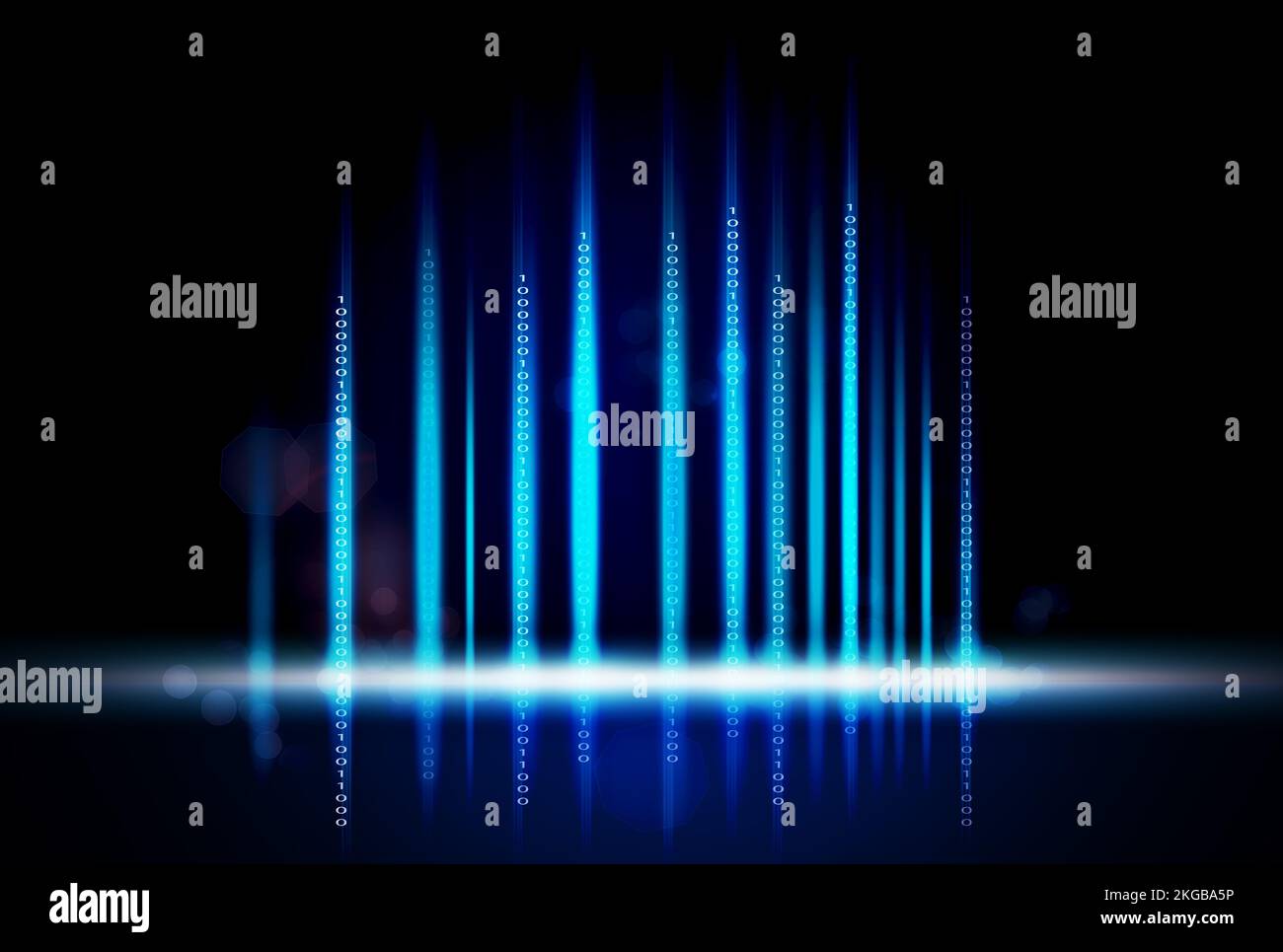 Dati in trasmissione. Visualizzazione ritagliata di un flusso di dati su sfondo nero. Foto Stock