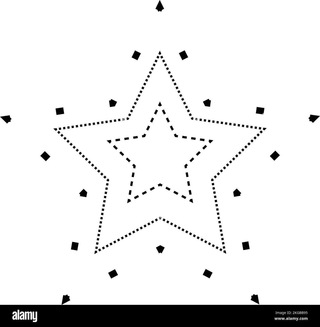 Traccia elemento linea tratteggiata a forma di stella per prescolare, asili e bambini Montessori attività di pretrcrittura, disegno e taglio in Vector i Illustrazione Vettoriale