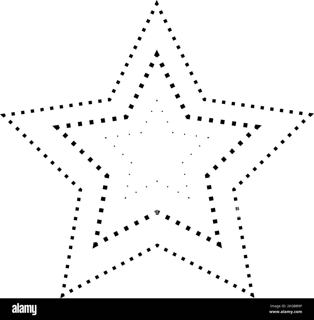 Traccia elemento linea tratteggiata a forma di stella per prescolare, asili e bambini Montessori attività di pretrcrittura, disegno e taglio in Vector i Illustrazione Vettoriale