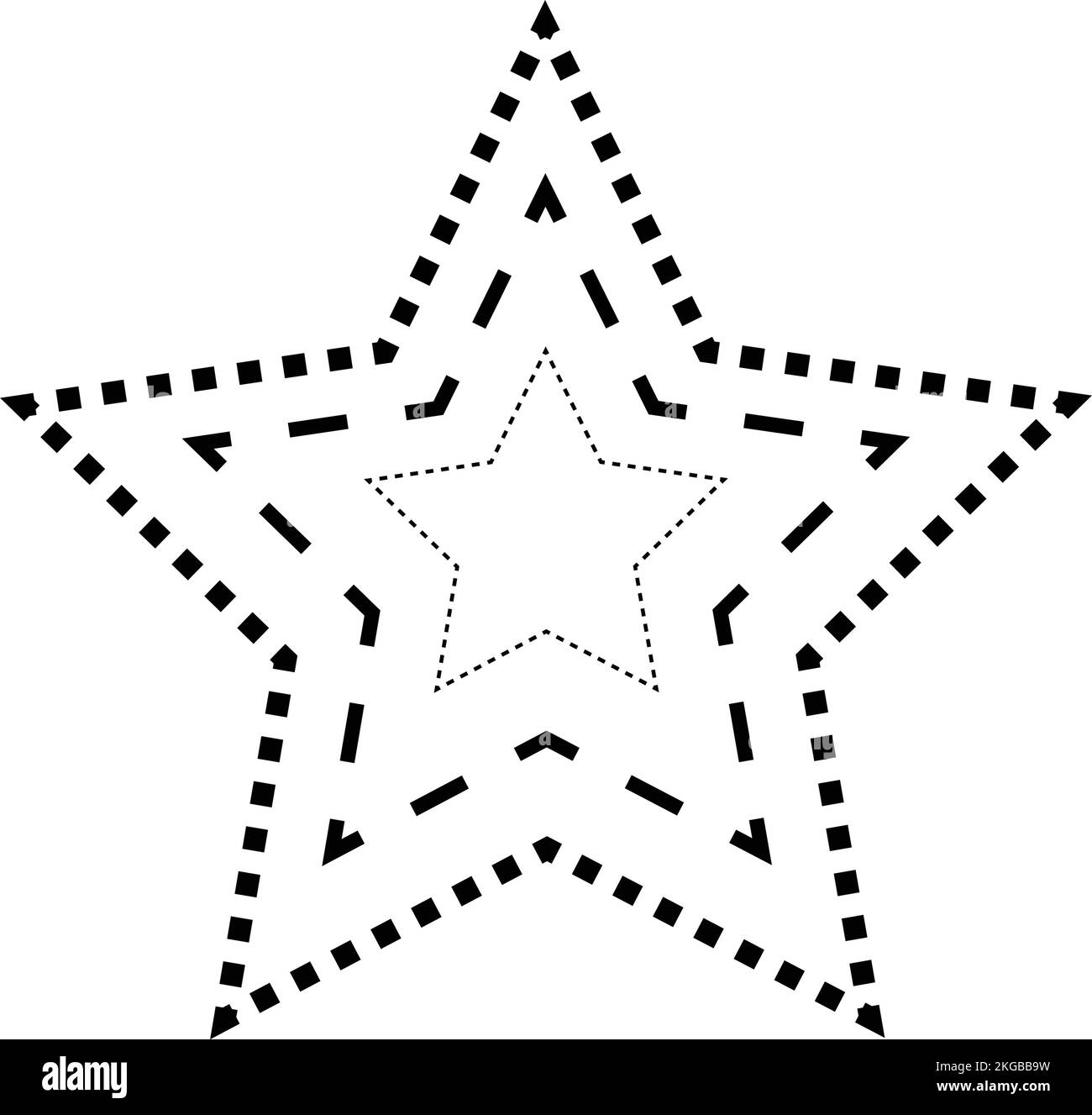 Traccia elemento linea tratteggiata a forma di stella per prescolare, asili e bambini Montessori attività di pretrcrittura, disegno e taglio in Vector i Illustrazione Vettoriale