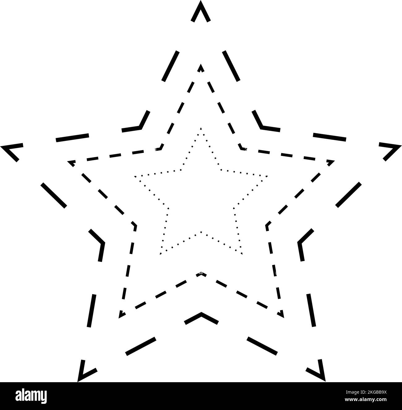 Traccia elemento linea tratteggiata a forma di stella per prescolare, asili e bambini Montessori attività di pretrcrittura, disegno e taglio in Vector i Illustrazione Vettoriale