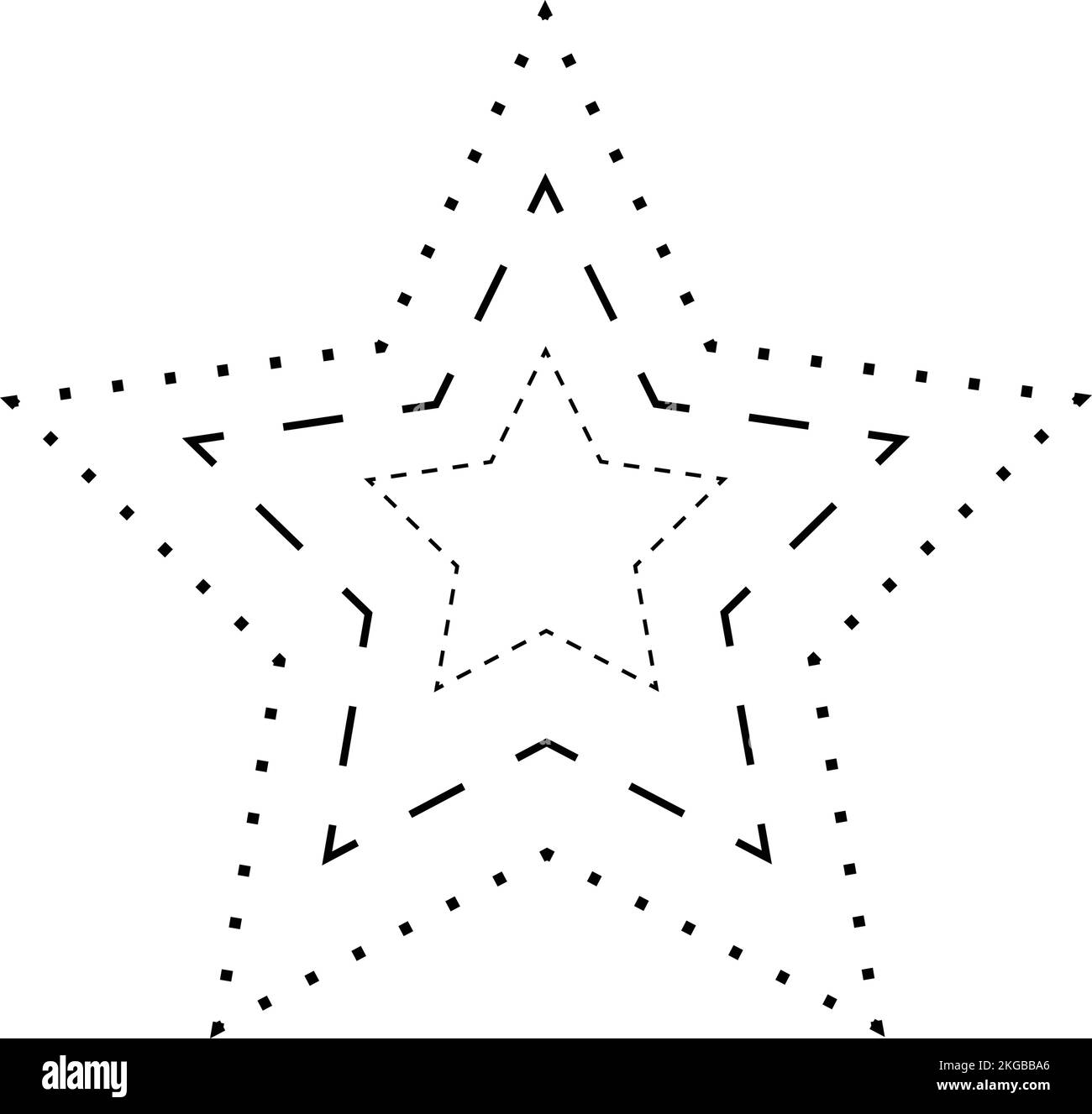 Traccia elemento linea tratteggiata a forma di stella per prescolare, asili e bambini Montessori attività di pretrcrittura, disegno e taglio in Vector i Illustrazione Vettoriale